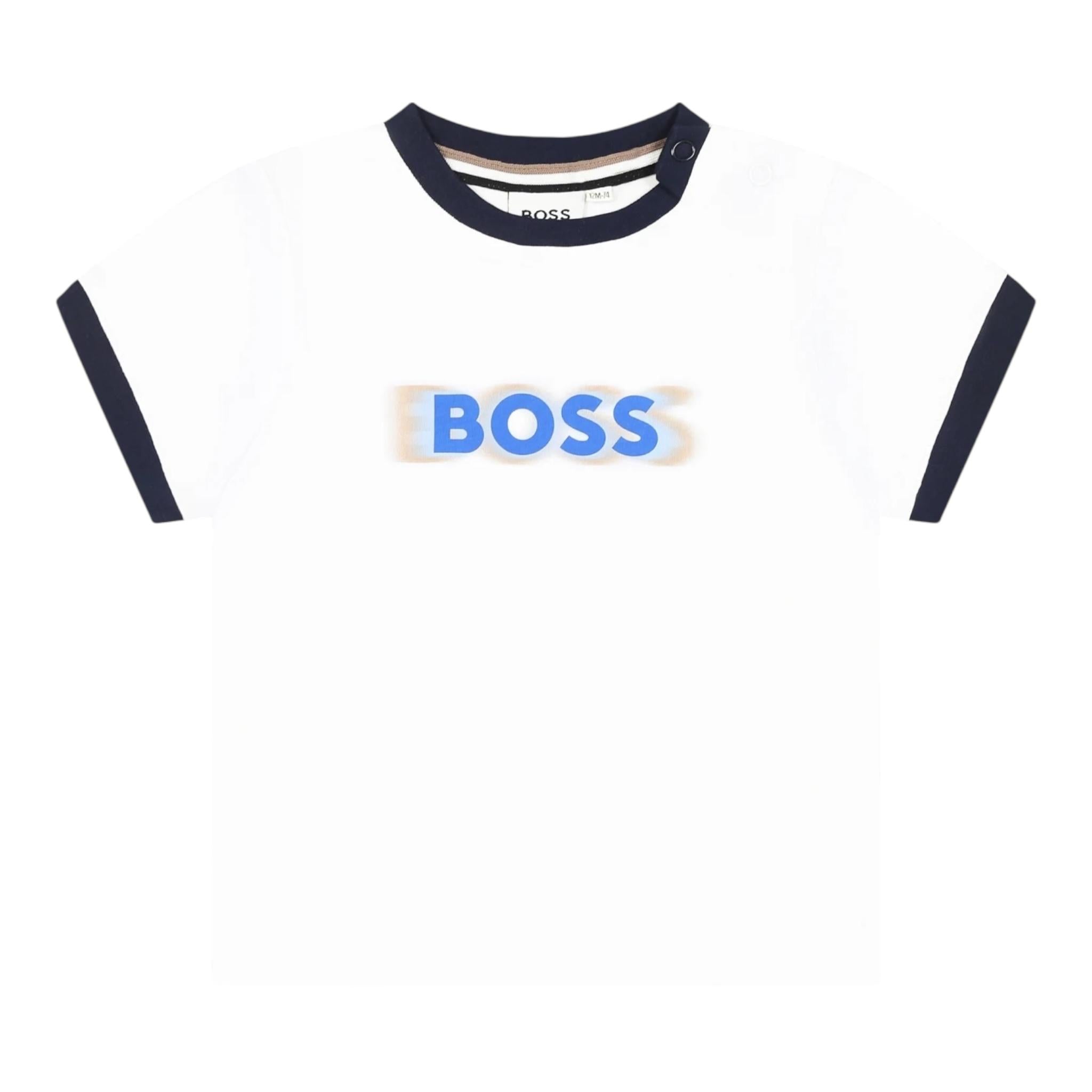 Boss T-Shirt Girocollo Tinta Unita con Logo per Neonato J52104 BIANCO BOSS 