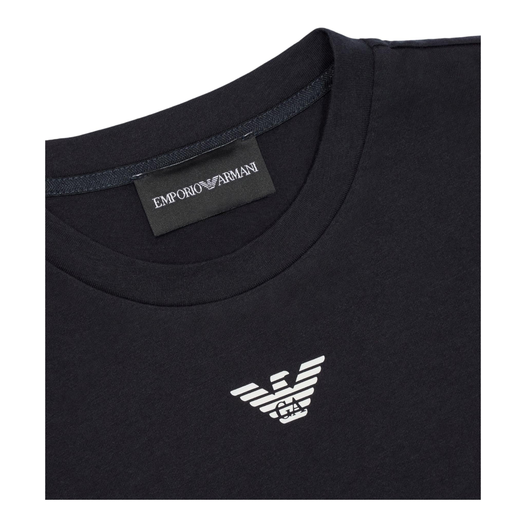 Emporio Armani T-Shirt Girocollo Tinta Unita con Stemma Logo per Bambino EB000421 NERO EMPORIO ARMANI 