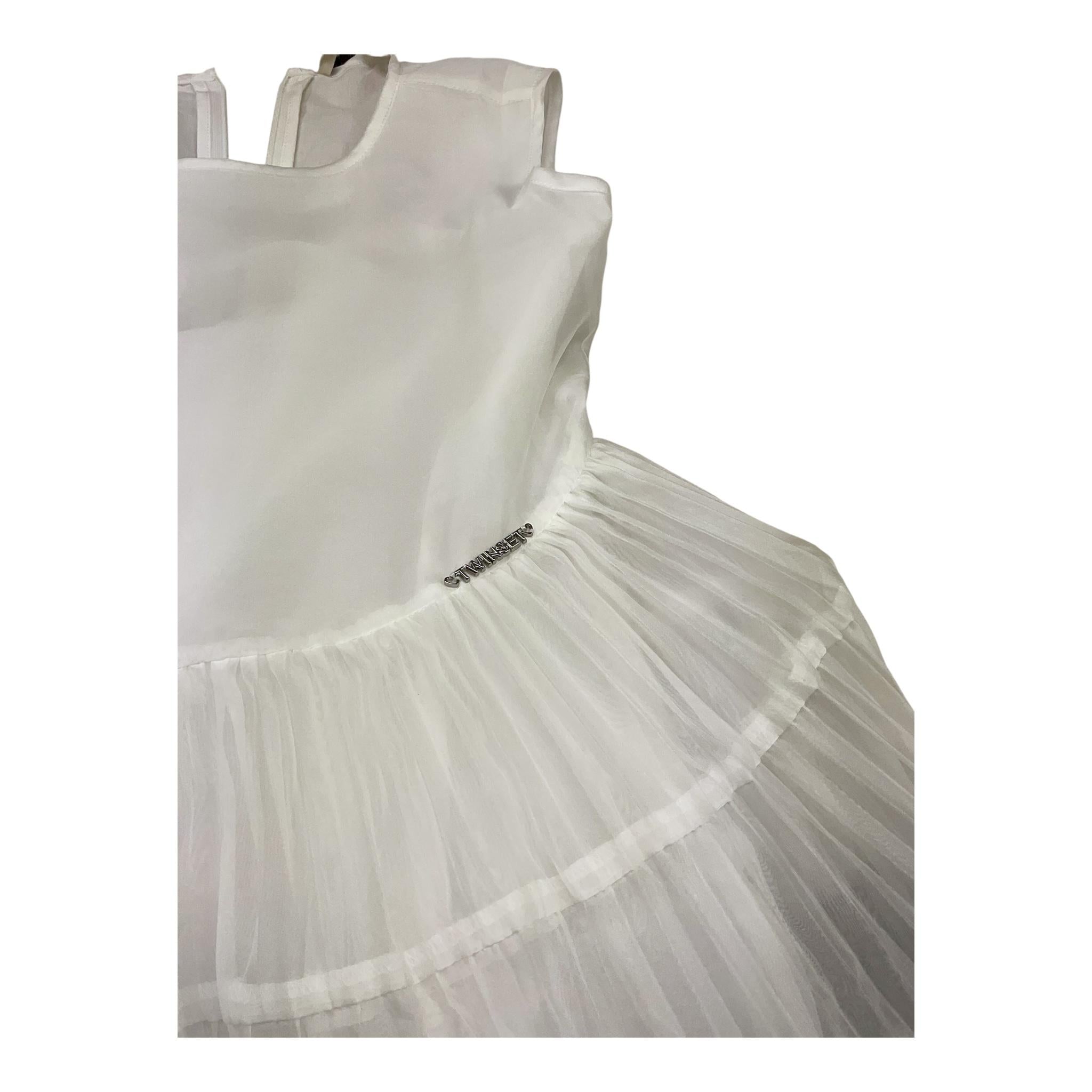 Twinset Abito Giromanica Tinta Unita con Tulle per Bambina 221GJ2QAA BIANCO TWINSET 