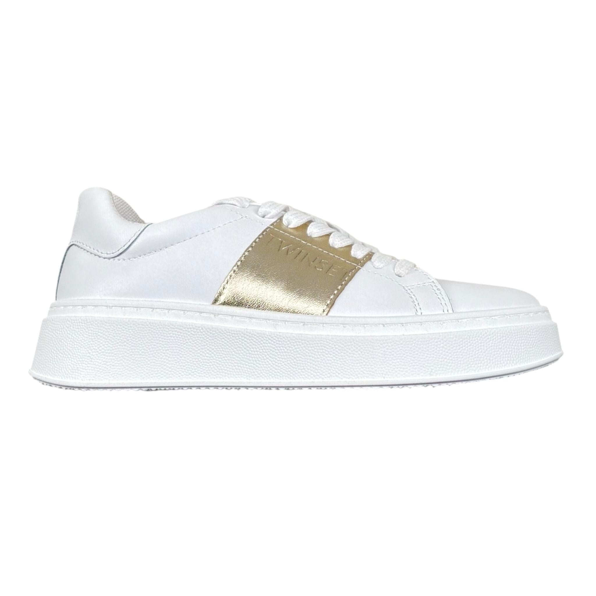 Twinset Sneakers Tinta Unita con Stampa E Lacci per Bambina 251GCB010 BIANCO/ORO TWINSET 