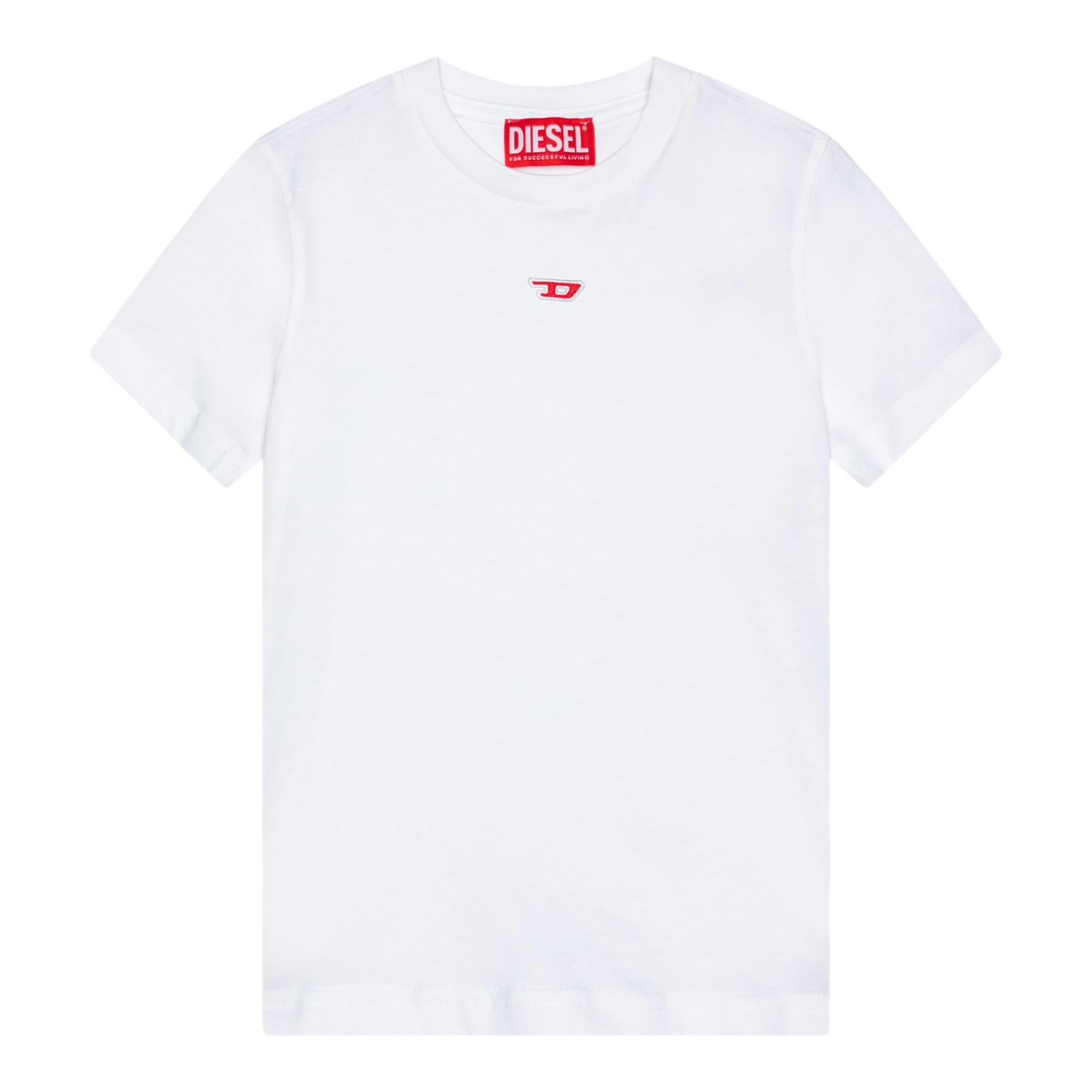 Diesel T-Shirt Girocollo Tinta Unita con Stampa per Bambino J02237XX BIANCO DIESEL 