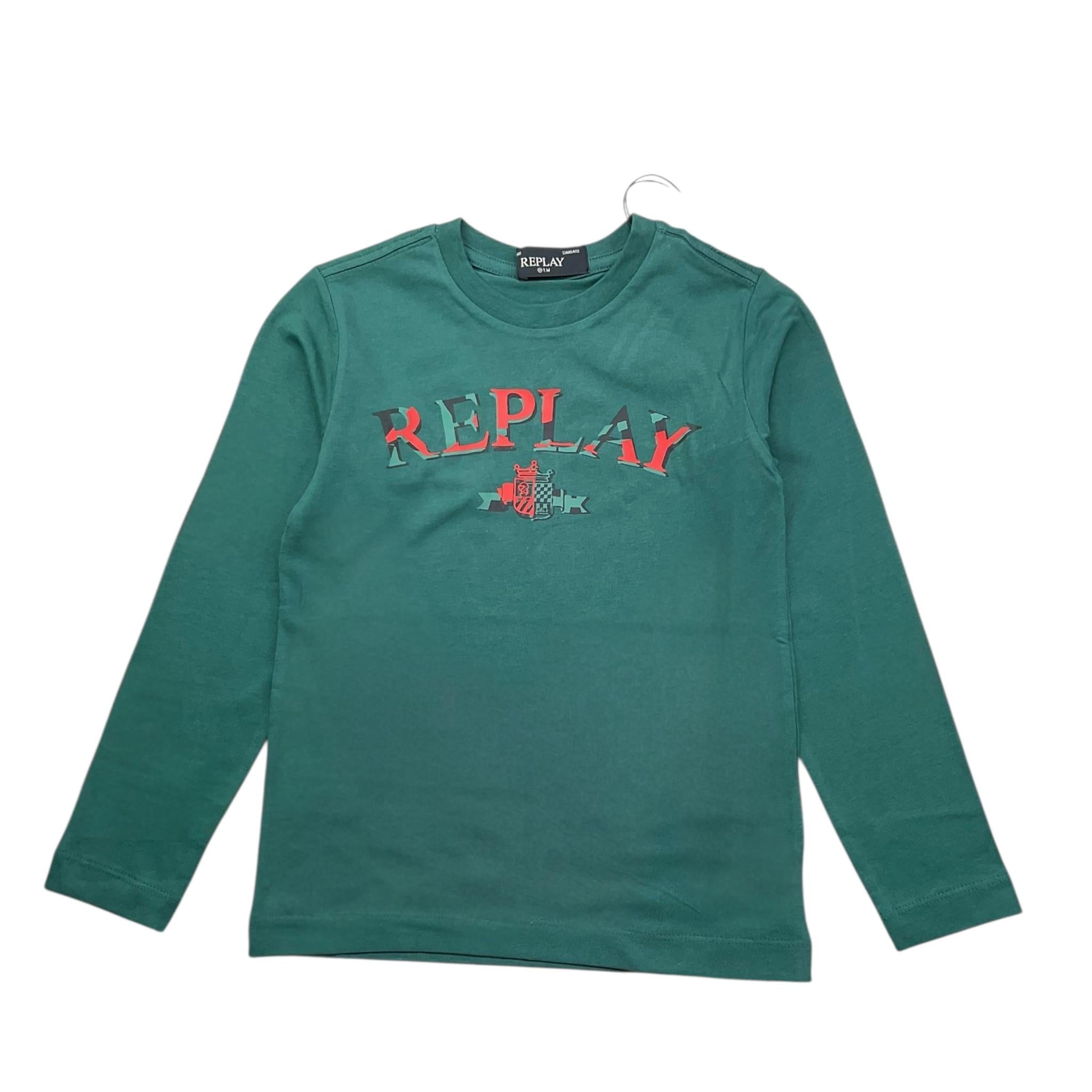 REPLAY shirt girocollo tinta unita con stampa Verde per Bambino SB7118 VERDE REPLAY 