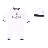 Balmain Set Tutina-Cappello Tinta Unita con Profili In Contrasto per Neonato TUTINS BIANCO BALMAIN 
