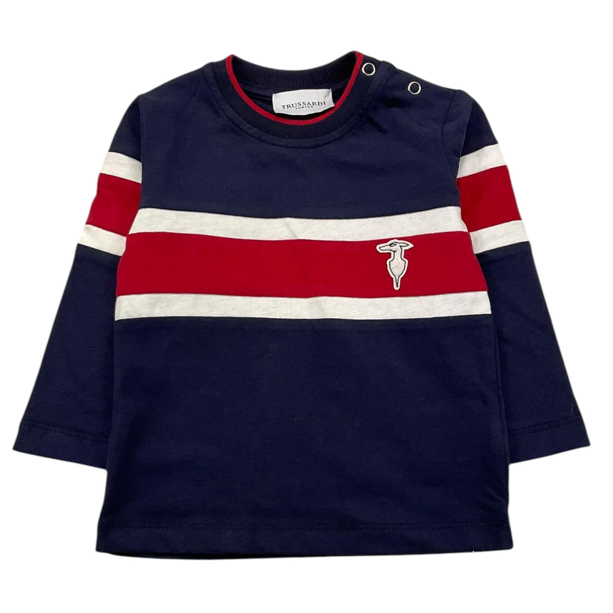TRUSSARDI shirt girocollo tinta unita con righe in contrasto Blu per Neonato TIA25032TS BLU TRUSSARDI 