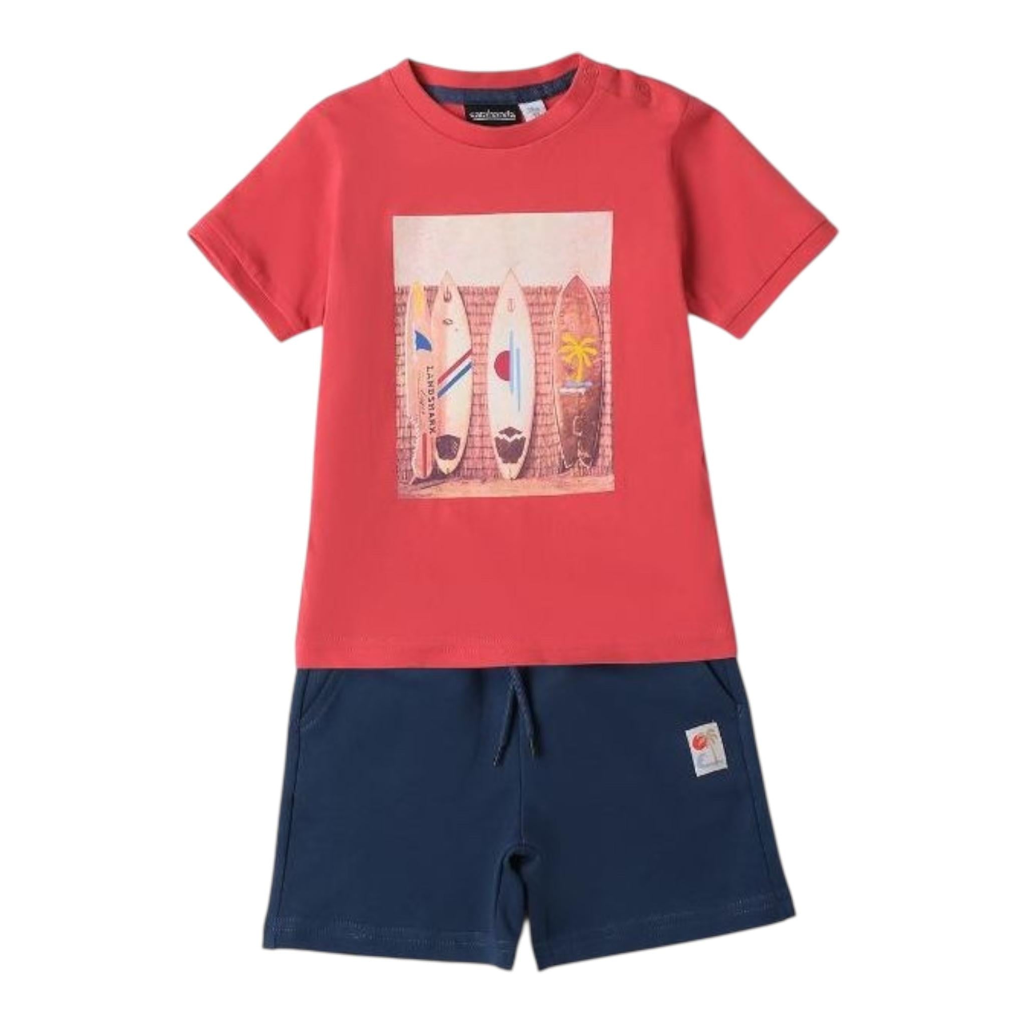 Sarabanda Completo 2 Pezzi T-Shirt-Bermuda Bicolore per Bambino 0B163 BIANCO/ROSSO SARABANDA 