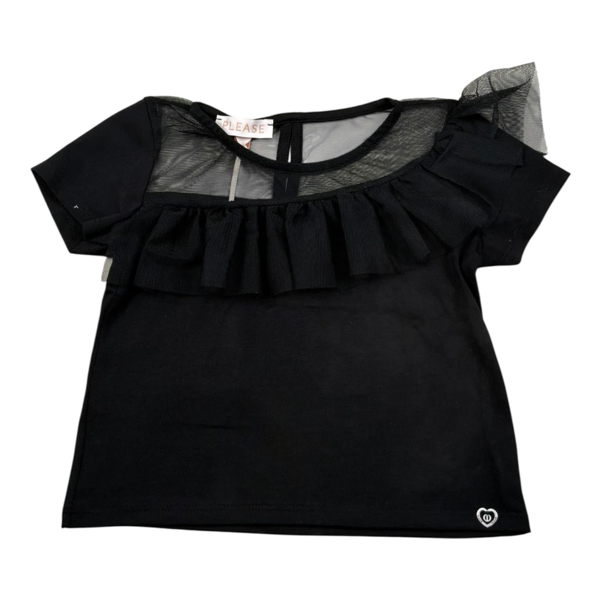 Please T-Shirt Tinta Unita Velata per Bambina MB30032G73 NERO PLEASE 