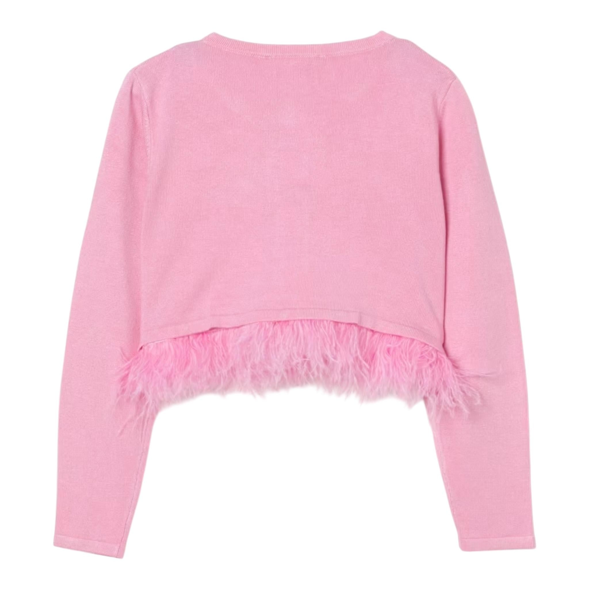 Liu Jo Cardigan Tinta Unita con Applicazioni Piume per Bambina KA5128 ROSA LIU JO 