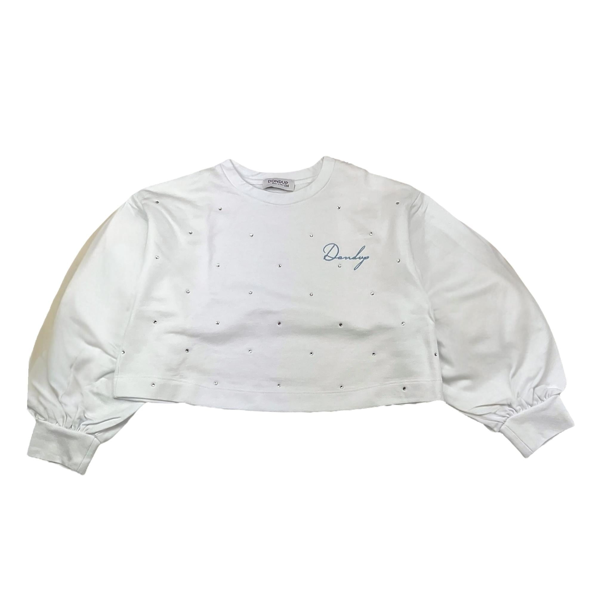 Dondup Felpa Girocollo Tinta Unita con Brillantini per Bambina DFFE016 BIANCO DONDUP 