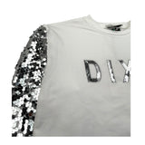 Dixie Felpa Chiusa Girocollo Tinta Unita con Maniche Paillettate per Bambina LB09042G74 BIANCO DIXIE 