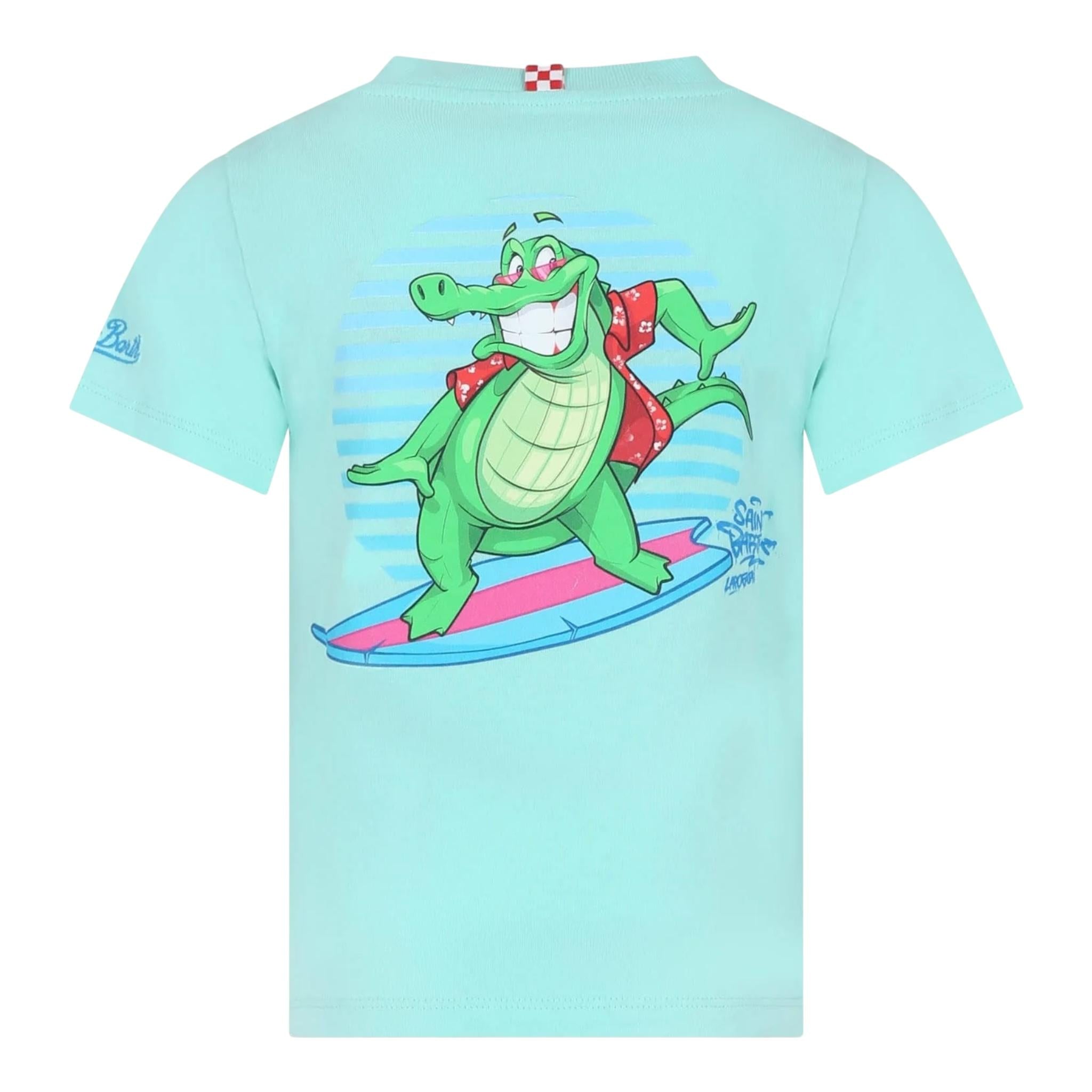 Saint Barth T-Shirt Girocollo Tinta Unita con Stampa per Bambino TSH00010272T VERDE ACQUA SAINT BARTH 