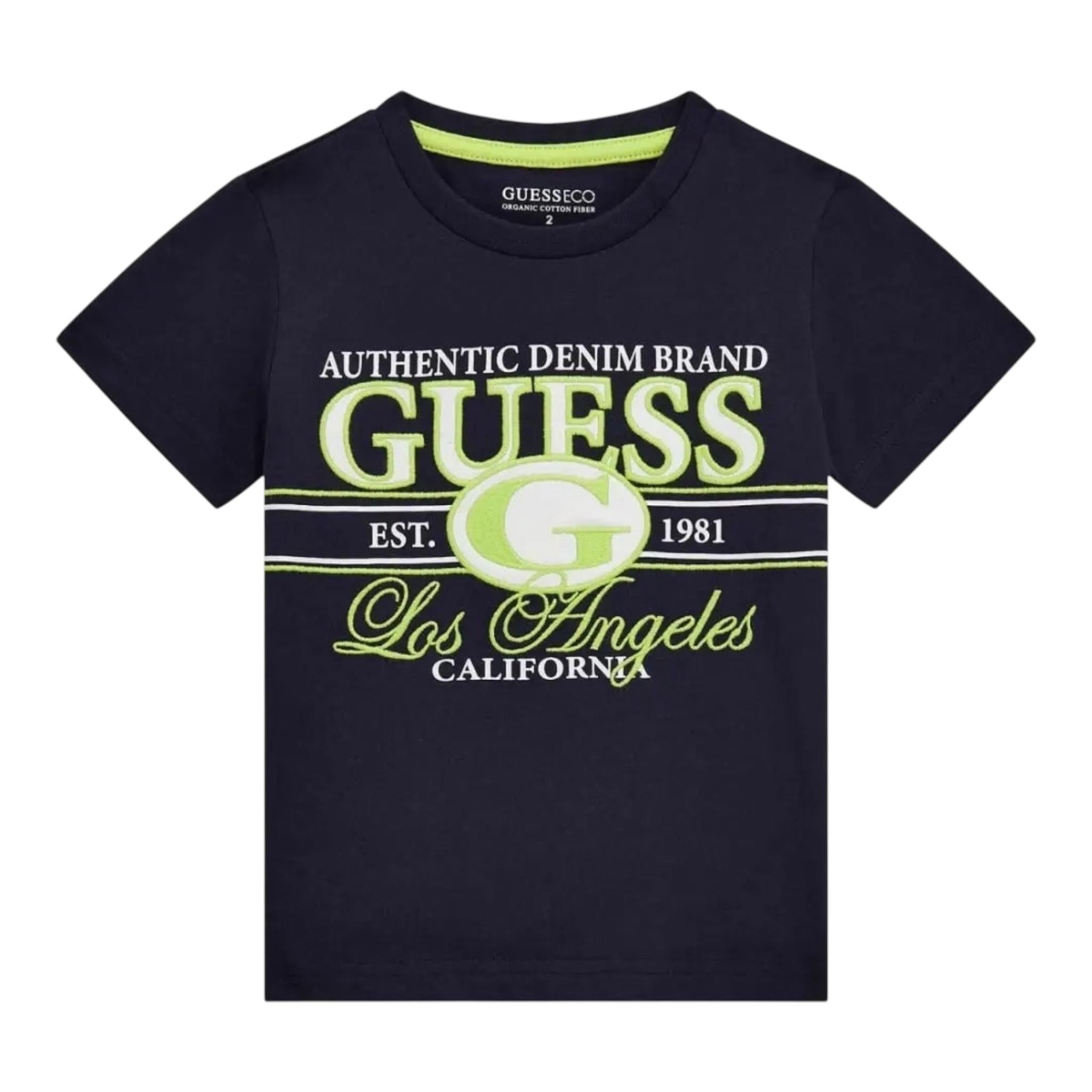 Guess T-Shirt Girocollo Tinta Unita con Stampe per Neonato N5RI23K8HM4 BLU GUESS 