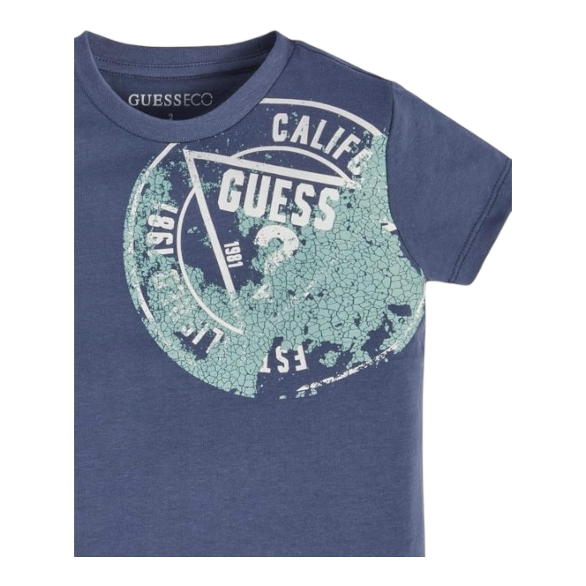 Guess T-Shirt Gircollo Tinta Unita con Stampa per Neonato N3GI16K8HM0 BLU GUESS 