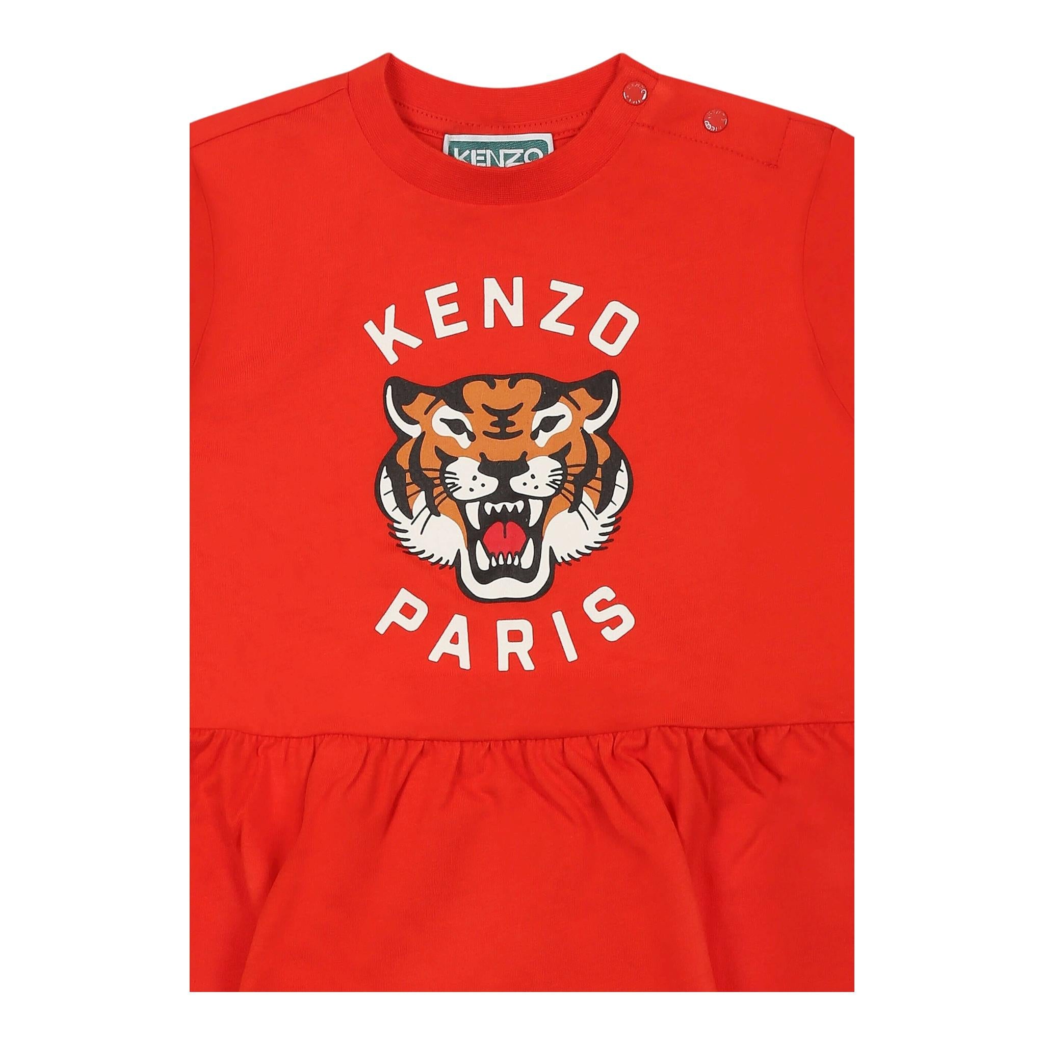 Kenzo Abito Mezza Manica Tinta Unita con Logo per Neonata K60941 ROSSO KENZO 