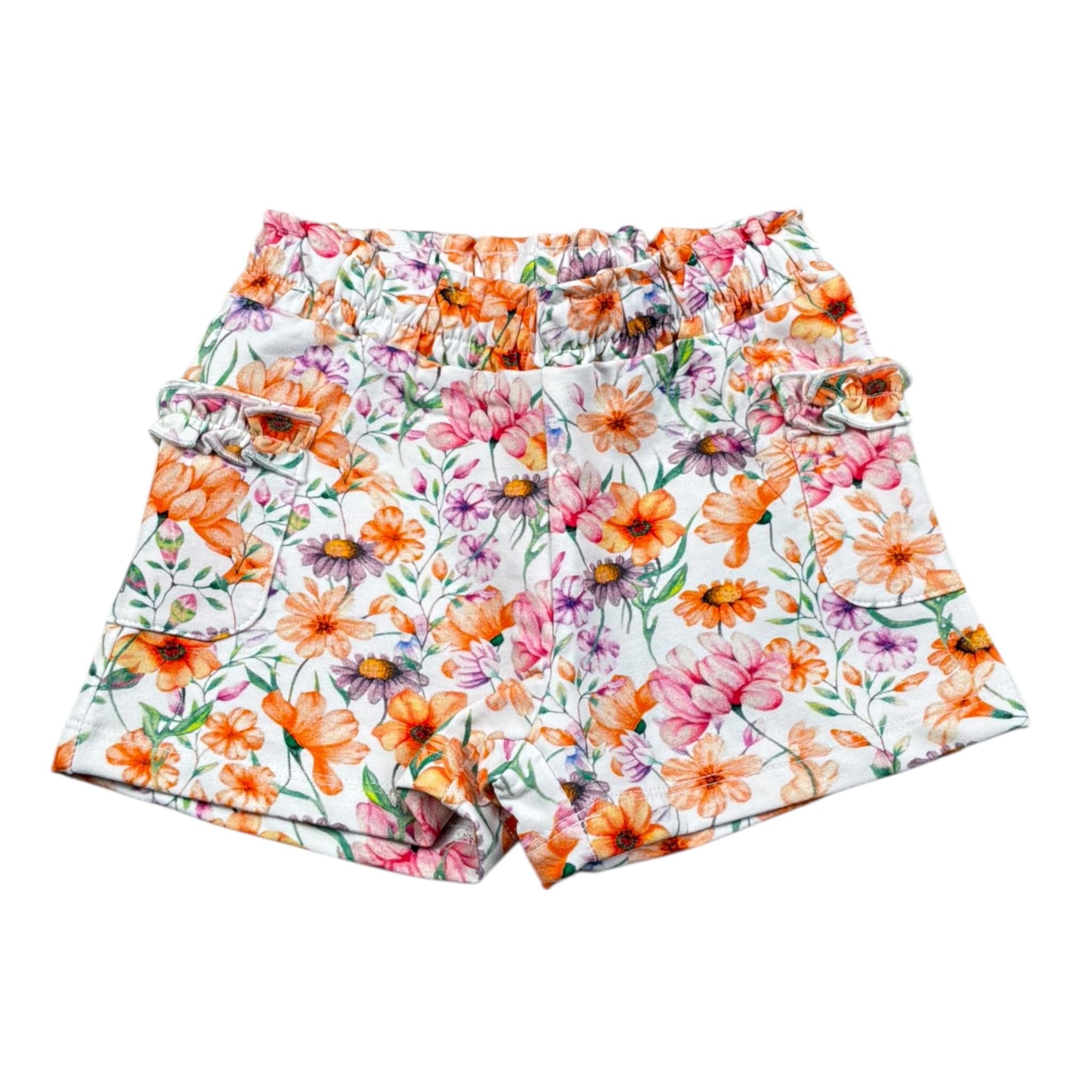 Sarabanda Short Tinta Unita con Fantasia Fiori per Neonata 0B329 BIANCO SARABANDA 