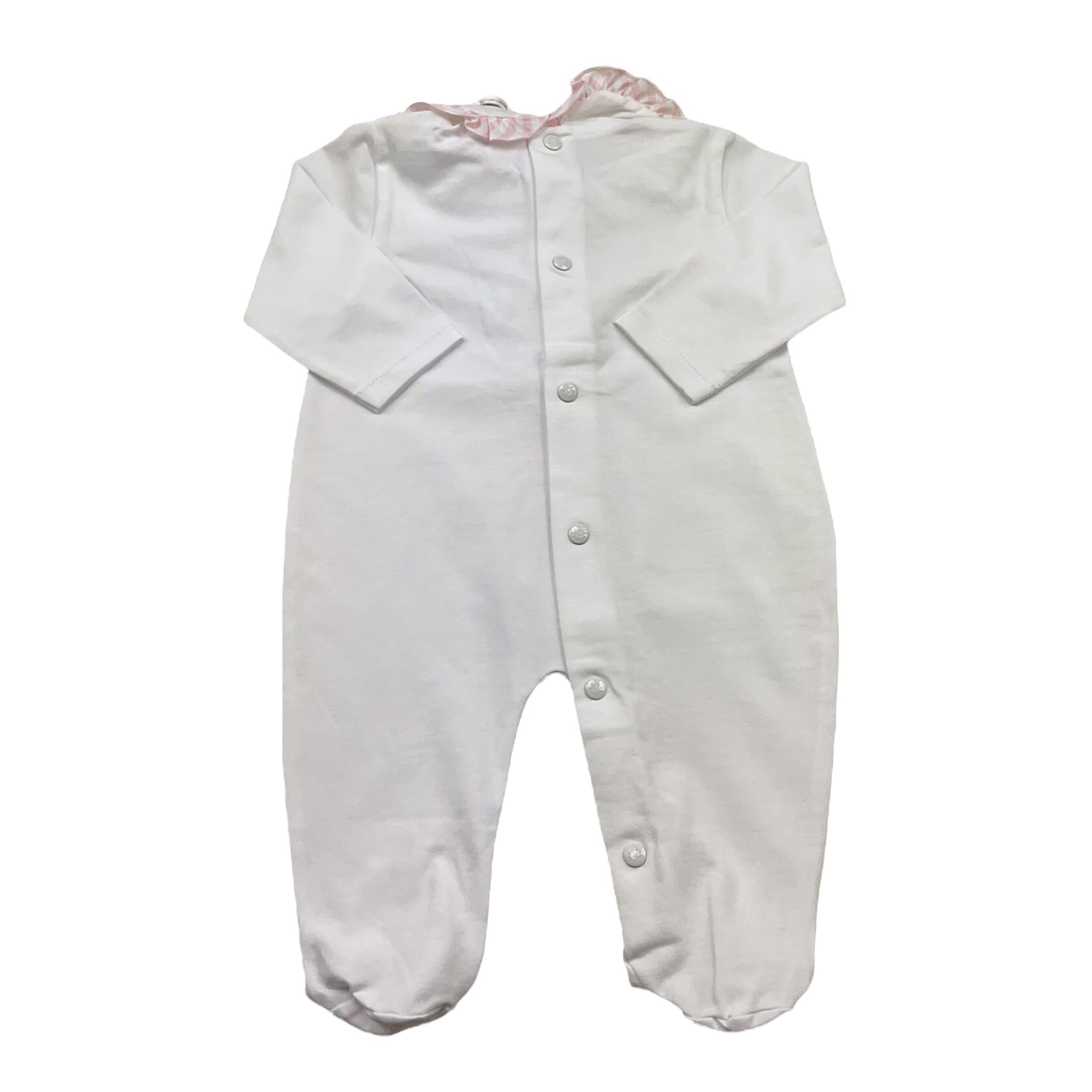 Ninnaoh Tutina Tinta Unita con Stampa E Colletto per Neonata E2215T BIANCO NINNAOH 