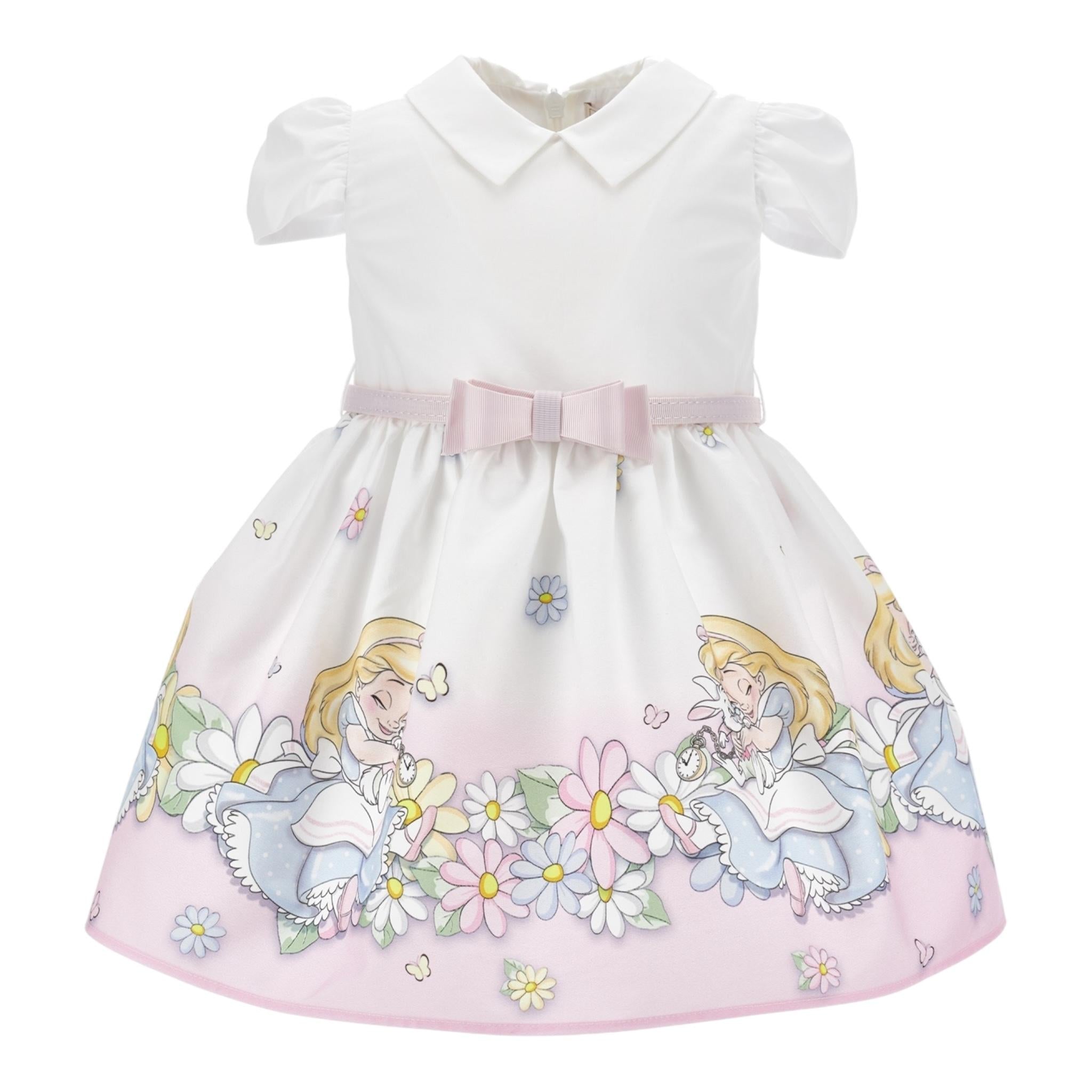 Monnalisa Abito Tinta Unita con Colletto E Stampa per Neonata 31E907X BIANCO MONNALISA 