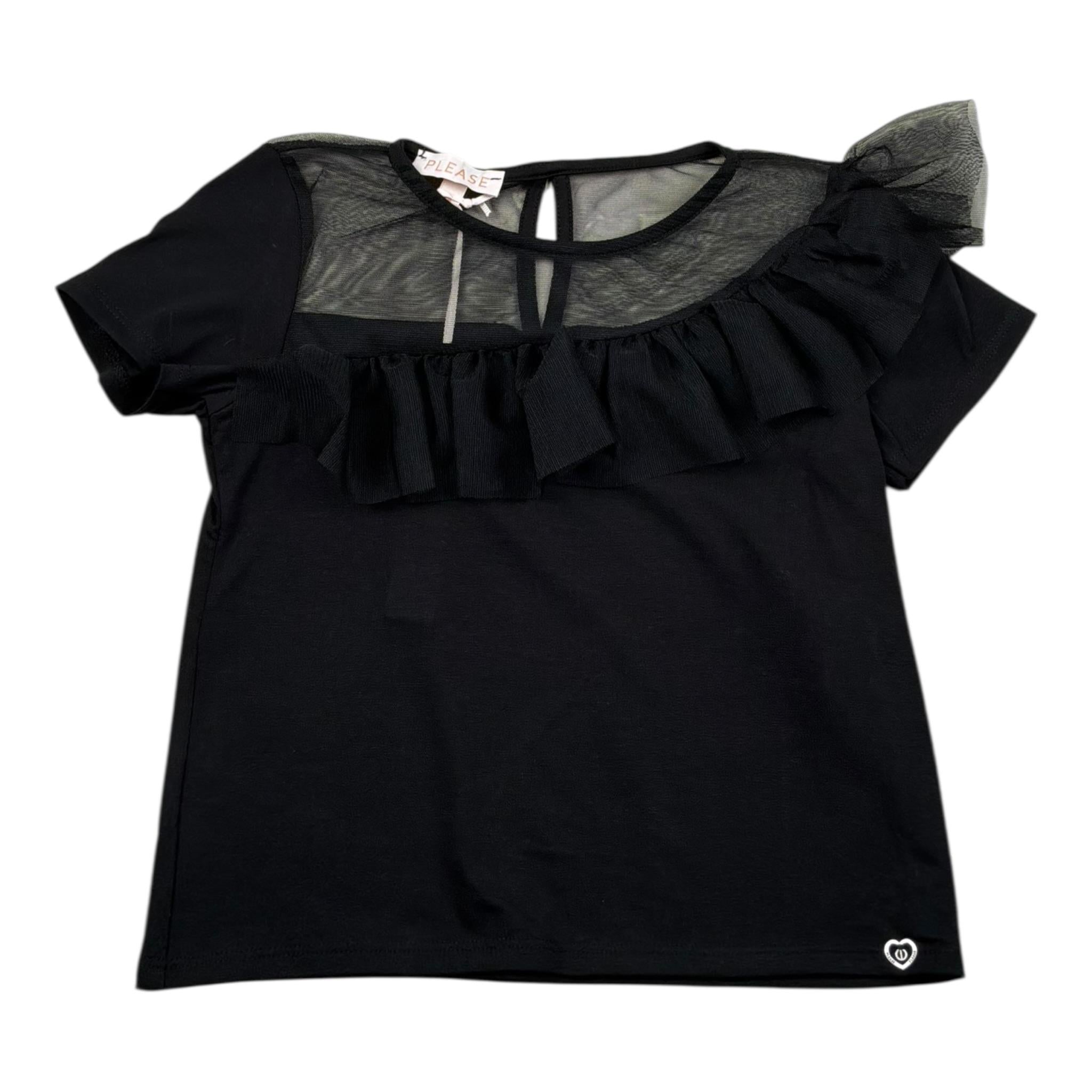 Please T-Shirt Tinta Unita Velata per Bambina MB30032G73X NERO PLEASE 