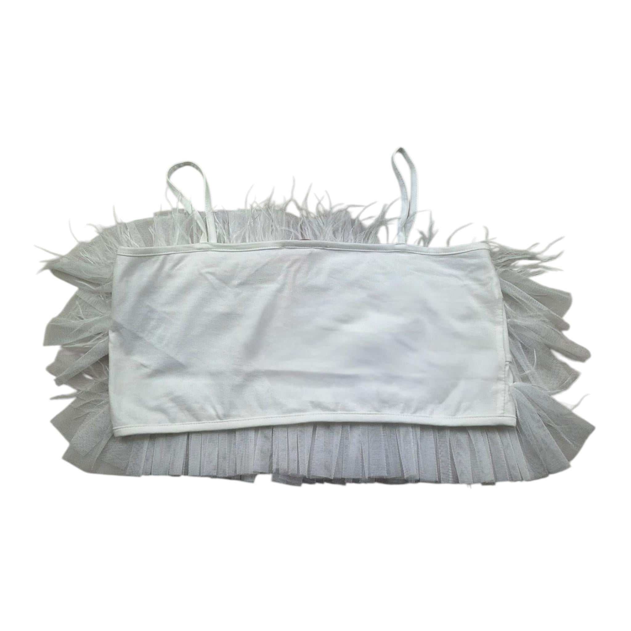 Please Top Bretelline Tinta Unita con Piume per Bambina M06032G73 BIANCO PLEASE 