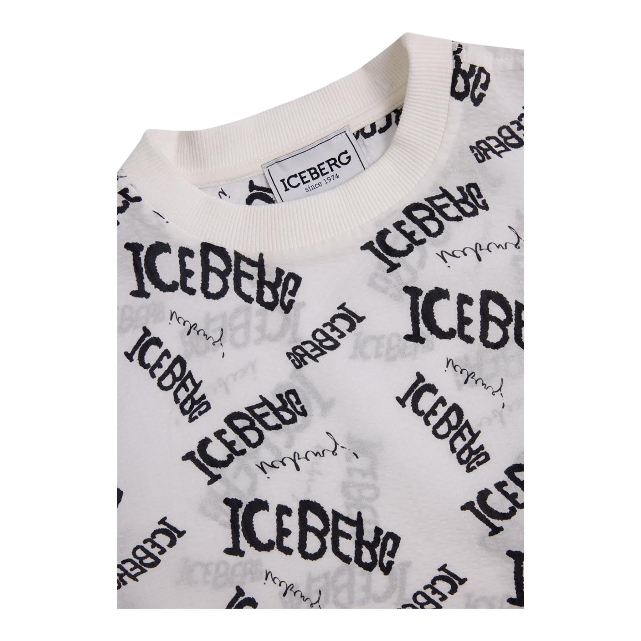 Iceberg T-Shirt Girocollo Tinta Unita Logata per Bambina TSICE5172J BIANCO ICEBERG 