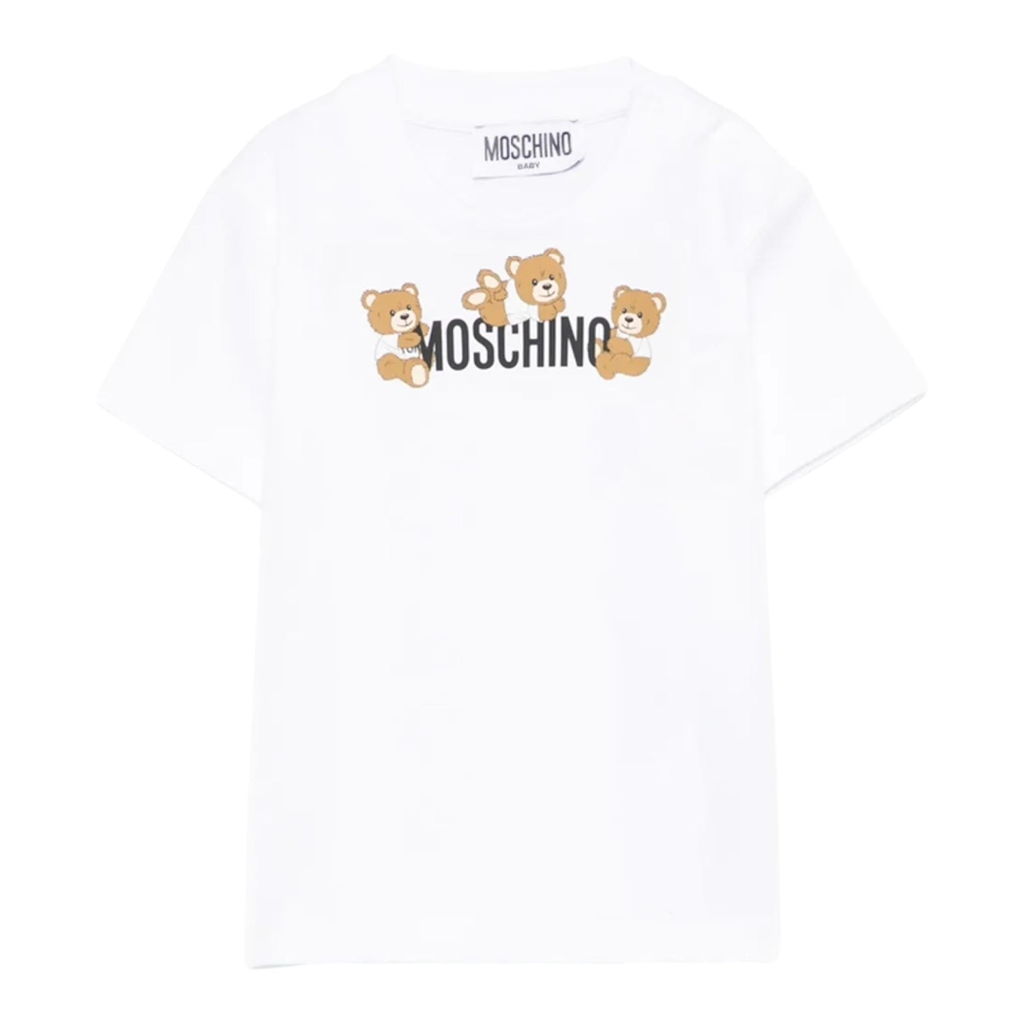 Moschino T-Shirt Girocollo Tinta Unita con Orso per Bambino MUM04A BIANCO MOSCHINO 