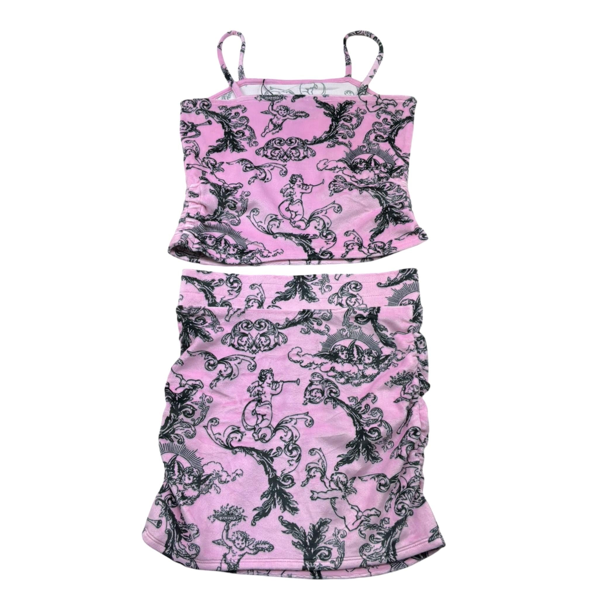 Juicy Couture Completo 2 Pezzi Top-Gonna Tinta Unita con Fantasia per Bambina JBX6519 ROSA JUICY COUTURE 