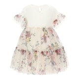 Monnalisa Abito Tinta Unita con Fantasia Fiori E Tulle per Bambina 110903 AVORIO MONNALISA 