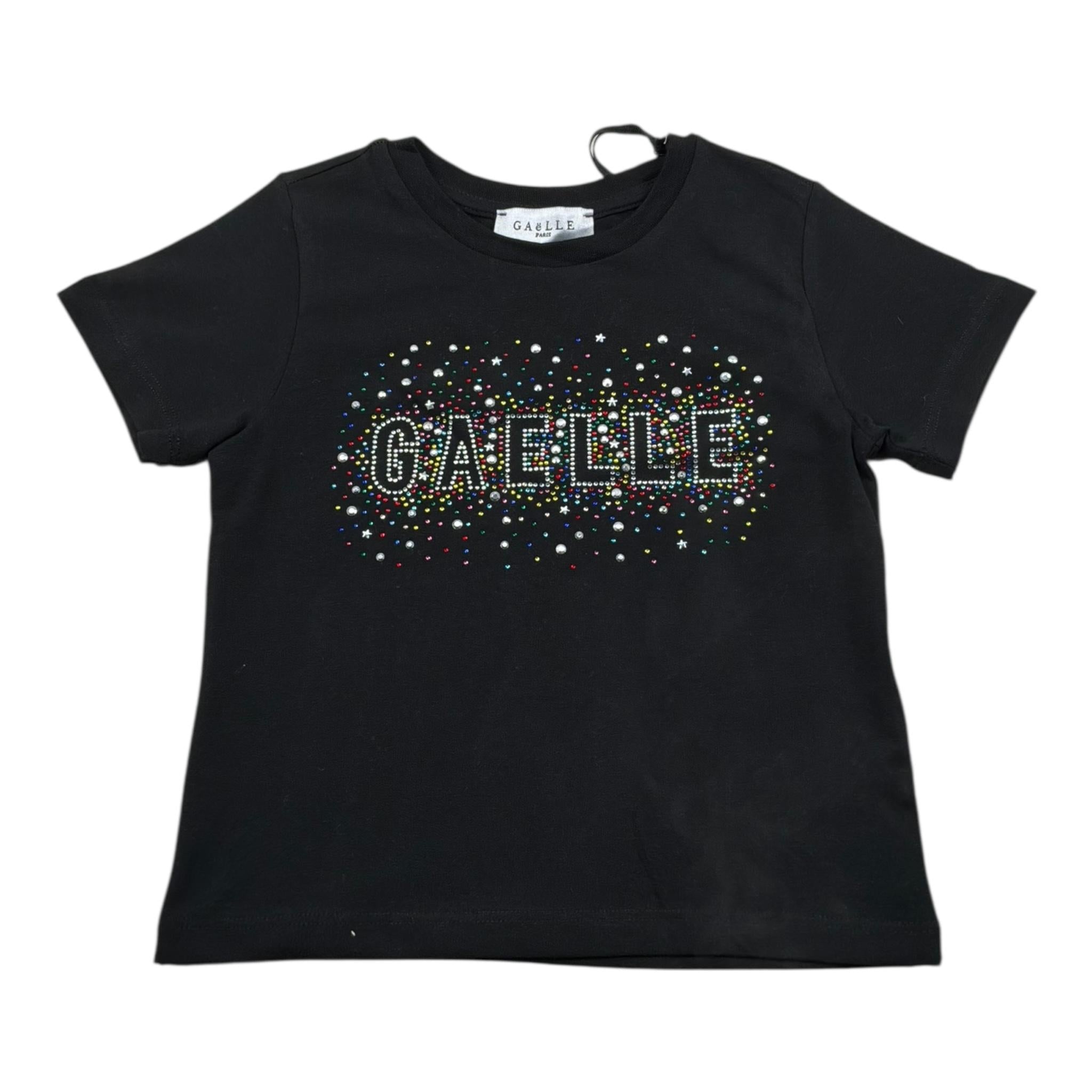 Gaelle T-Shirt Girocollo Tinta Unita con Logo Brillantinato per Bambina 2746M00329X NERO GAELLE 