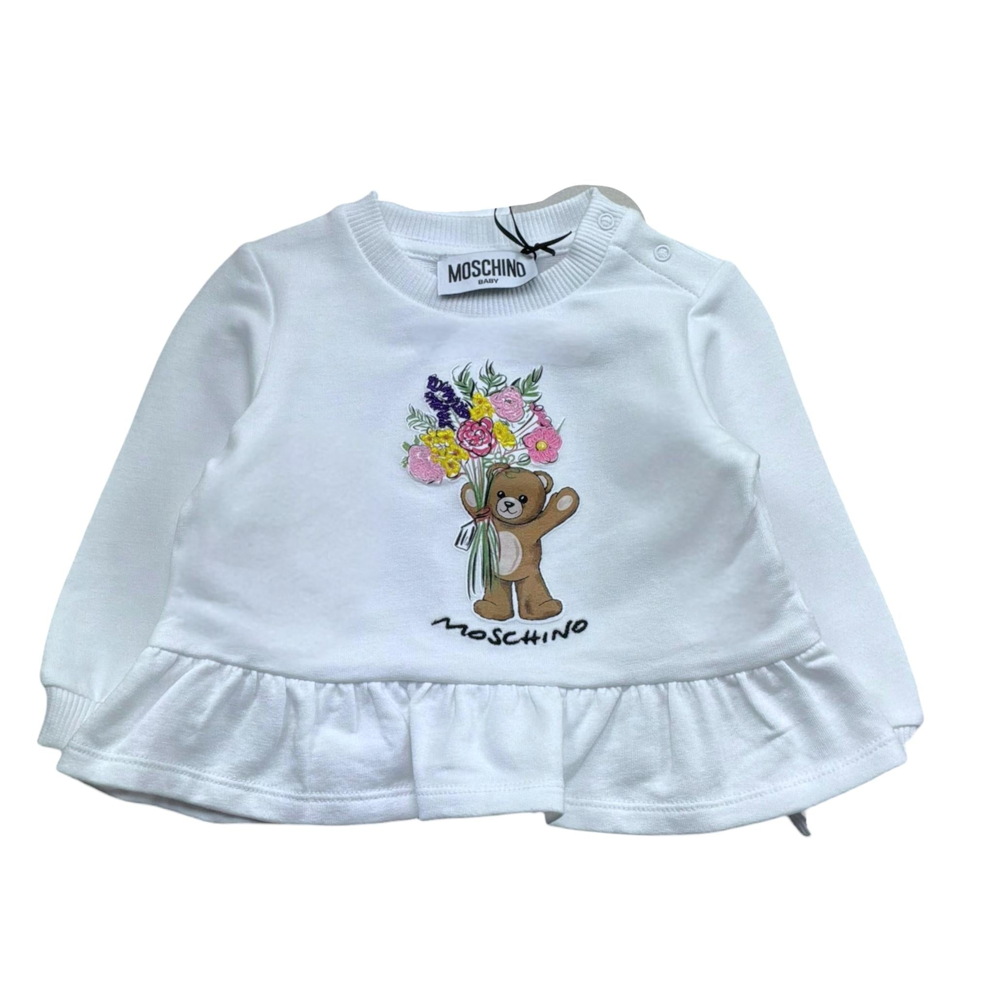 Moschino Felpa Girocollo Tinta Unita con Stampa per Neonata MDF035 BIANCO MOSCHINO 