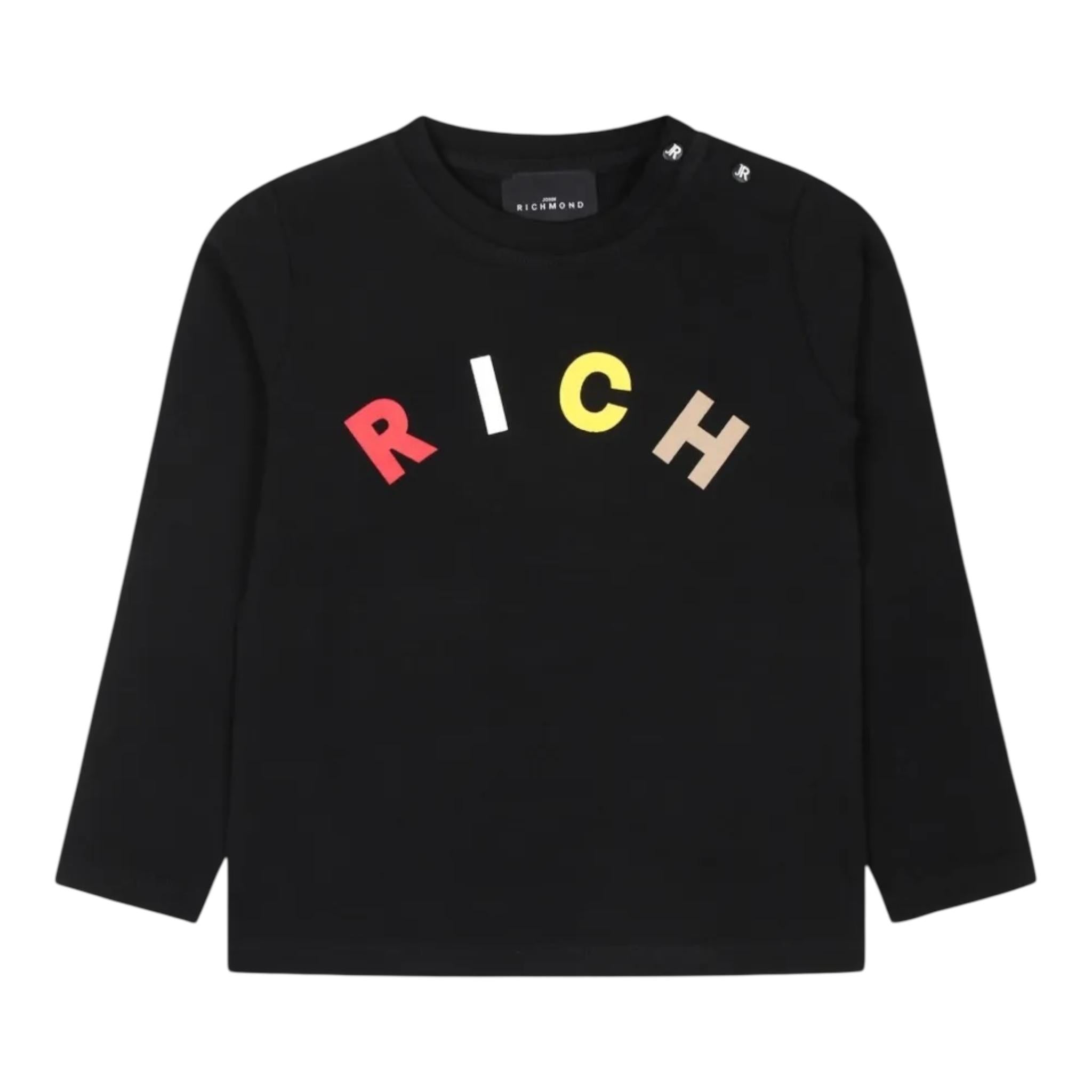 JOHN RICHMOND shirt girocollo tinta unita con stampa Nero per Neonata RIA24066TSX NERO JOHN RICHMOND 