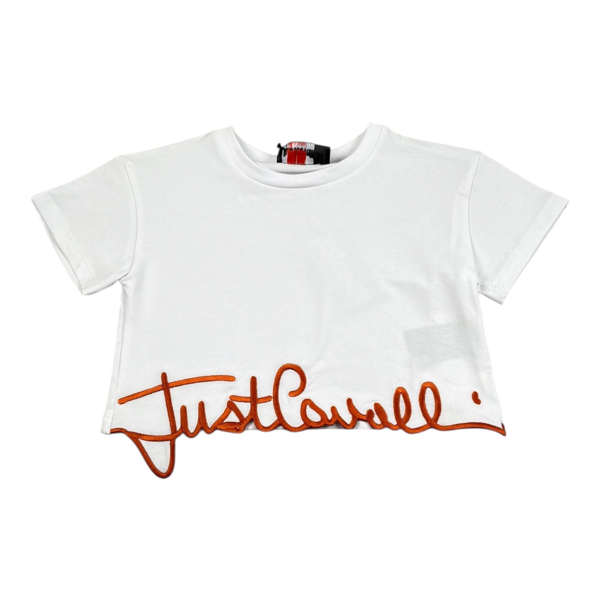 Just Cavalli T-Shirt Modello Crop Tinta Unita con Stampa per Bambina JGP26084TS BIANCO JUST CAVALLI 