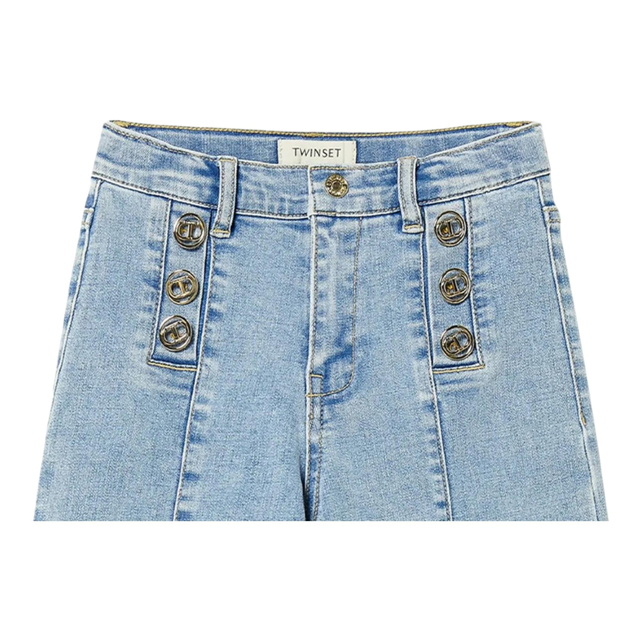 Twinset Jeans Tinta Unita Modello A Palazzo con Tasche Americane per Bambina 251GJ2541X AZZURRO TWINSET 