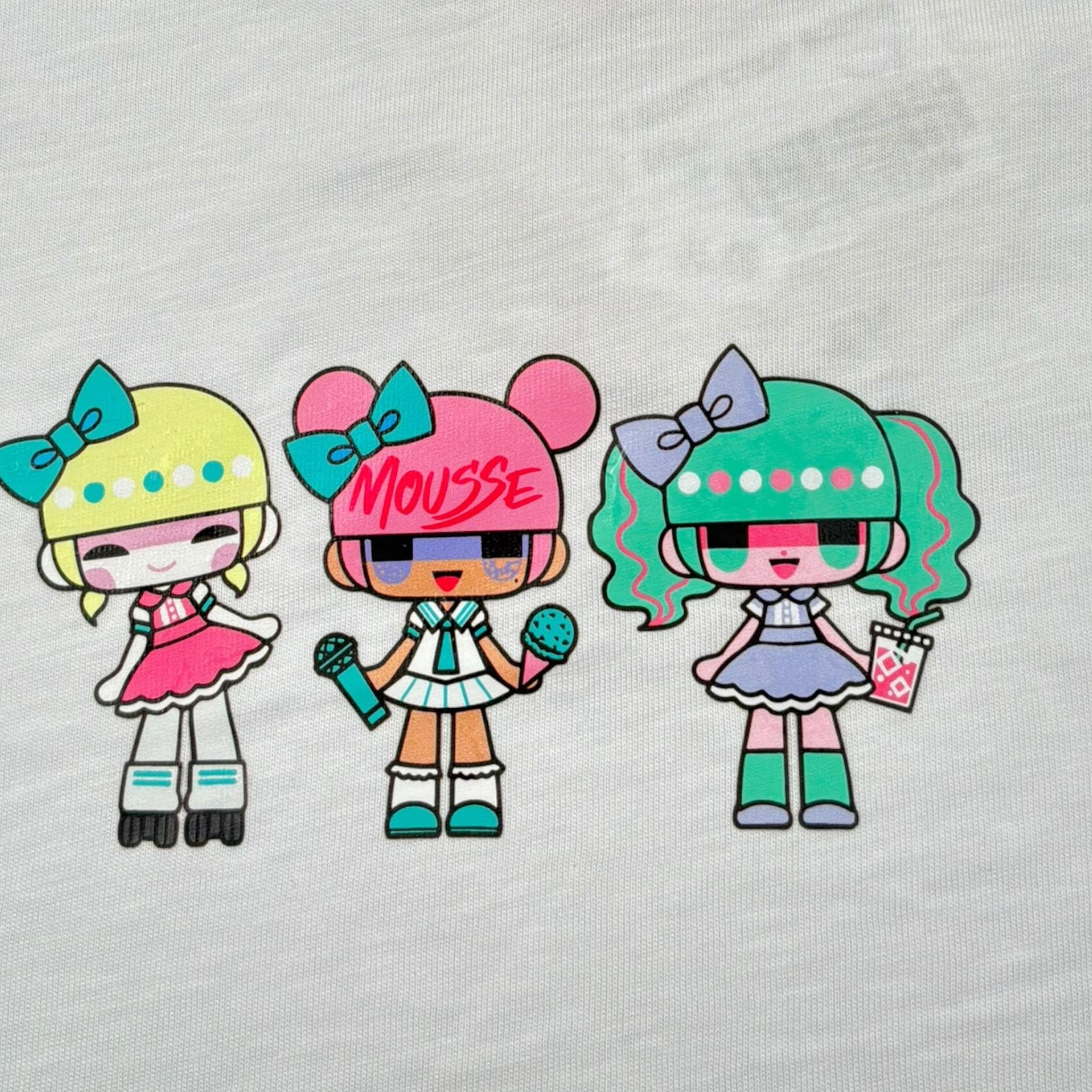 Mousse T-Shirt Girocollo Tinta Unita con Stampa per Bambina DOLL BIANCO MOUSSE 