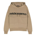 DSQUARED2 felpa chiusa con cappuccio tinta unita con stampa e tasche Beige per Bambino DQ1944 BEIGE DSQUARED2 