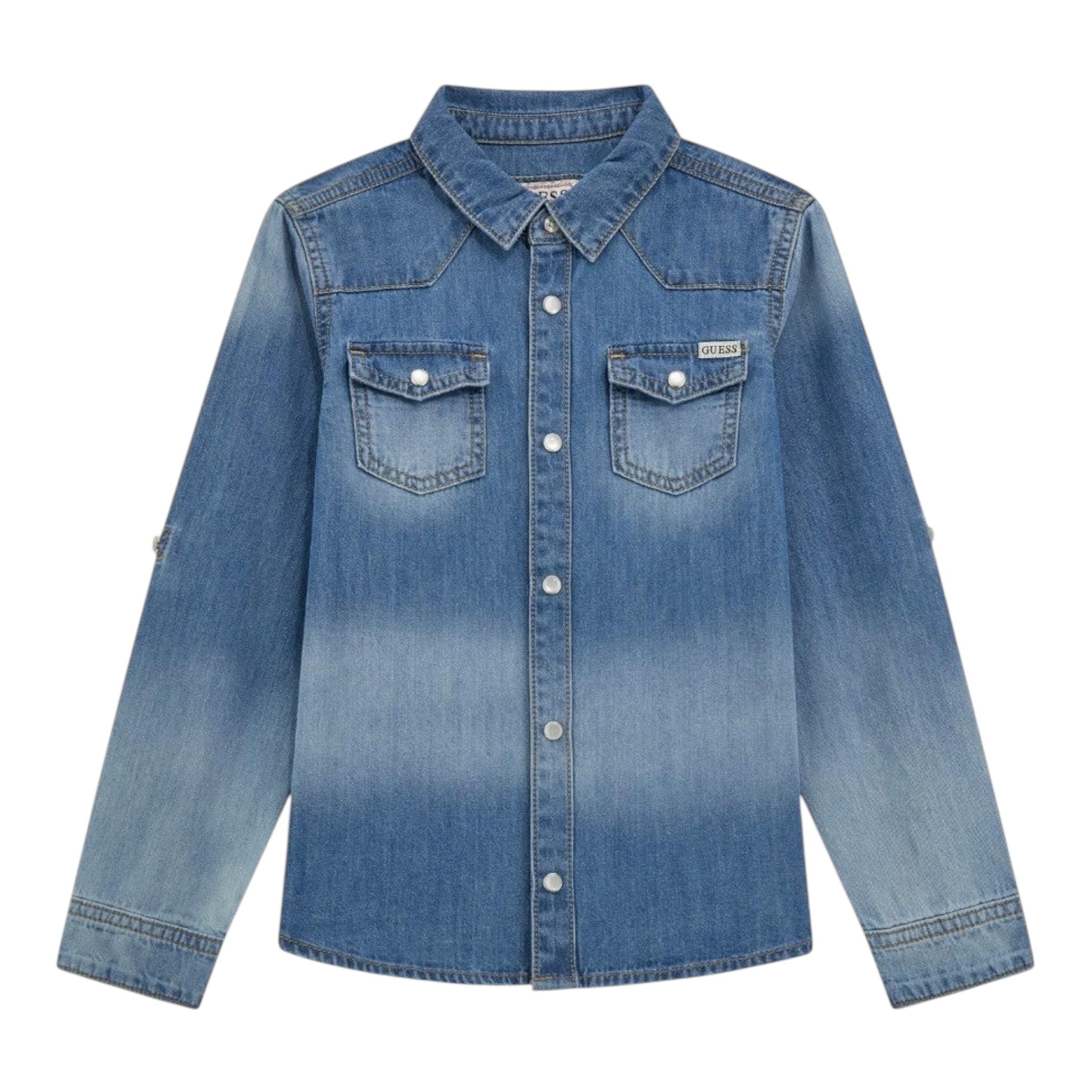 Guess Camicia In Denim Tinta Unita Manica Lunga per Bambino L5RH05D5K80 AZZURRO GUESS 