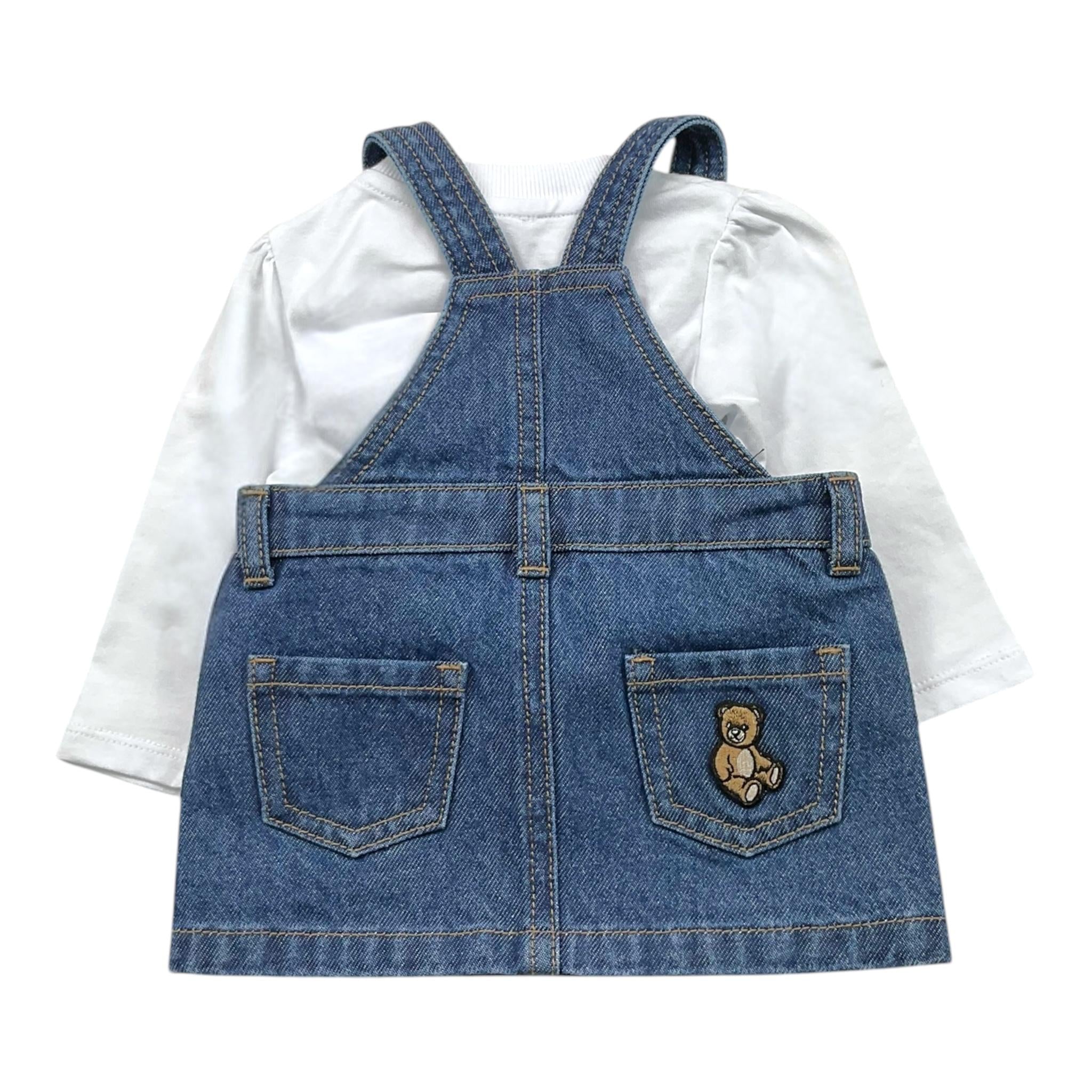 MOSCHINO completo 2pz salopette-shirt bicolore Bianco/azzurro per Neonata MDK038 BIANCO/AZZURRO MOSCHINO 