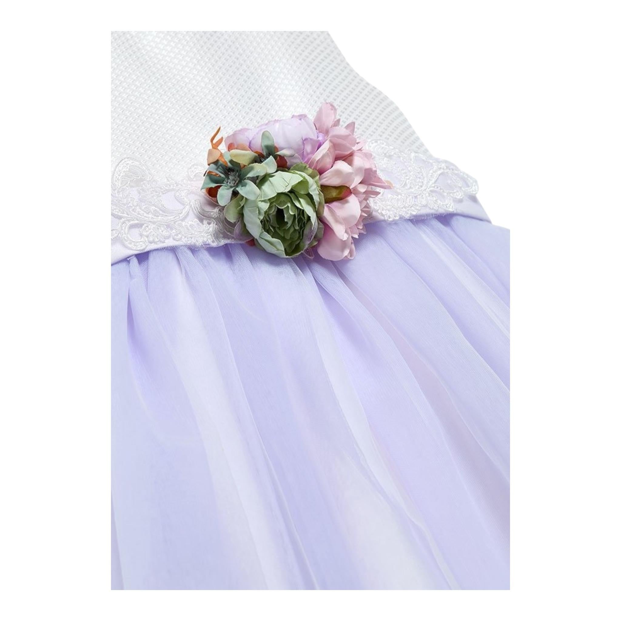 Abel & Lula Abito Giromanica Bicolore con Tulle per Bambina 5052 BIANCO/LILLA ABEL & LULA 