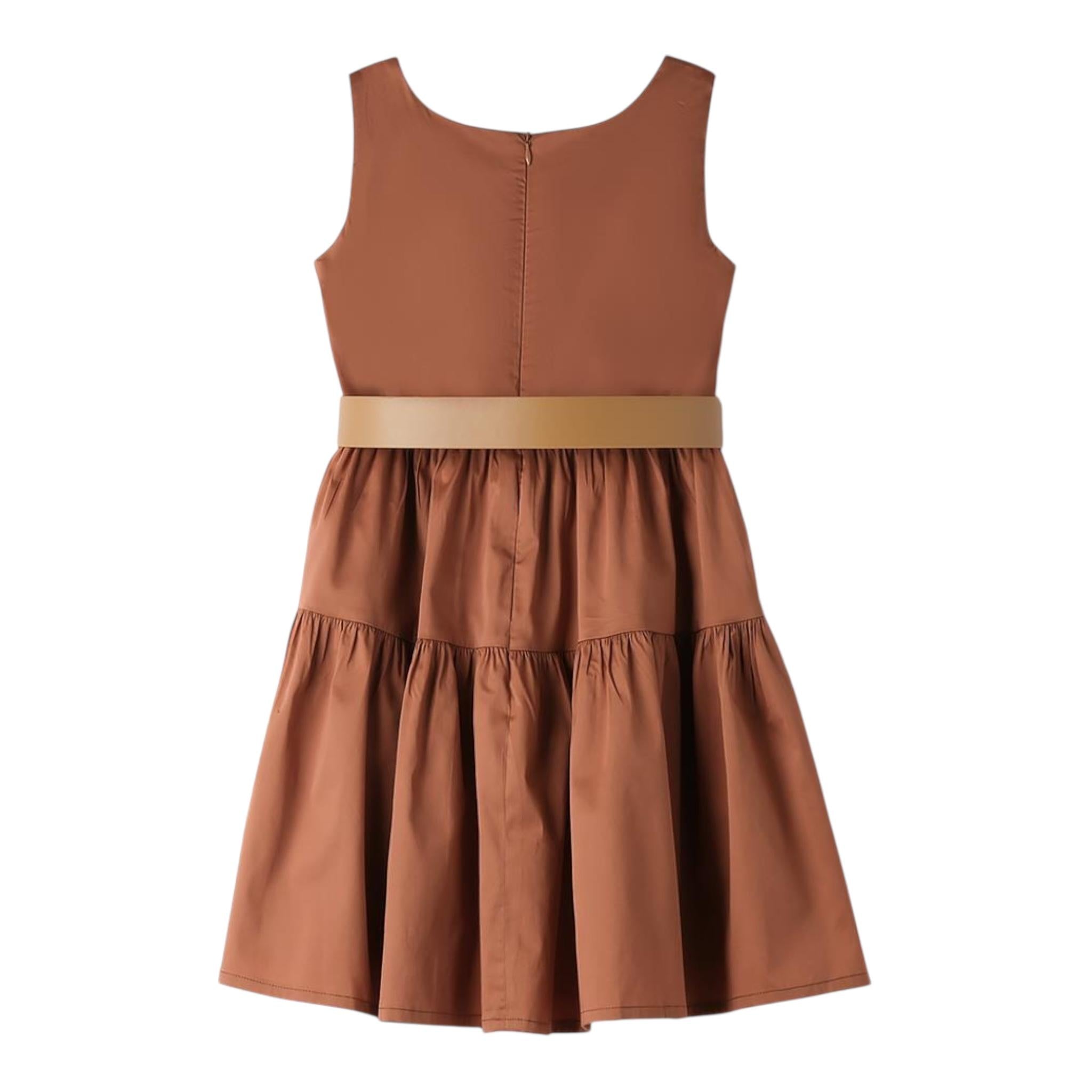 I Do Abito Tinta Unita Giromanica con Cintura per Bambina 4B878 MARRONE I DO 