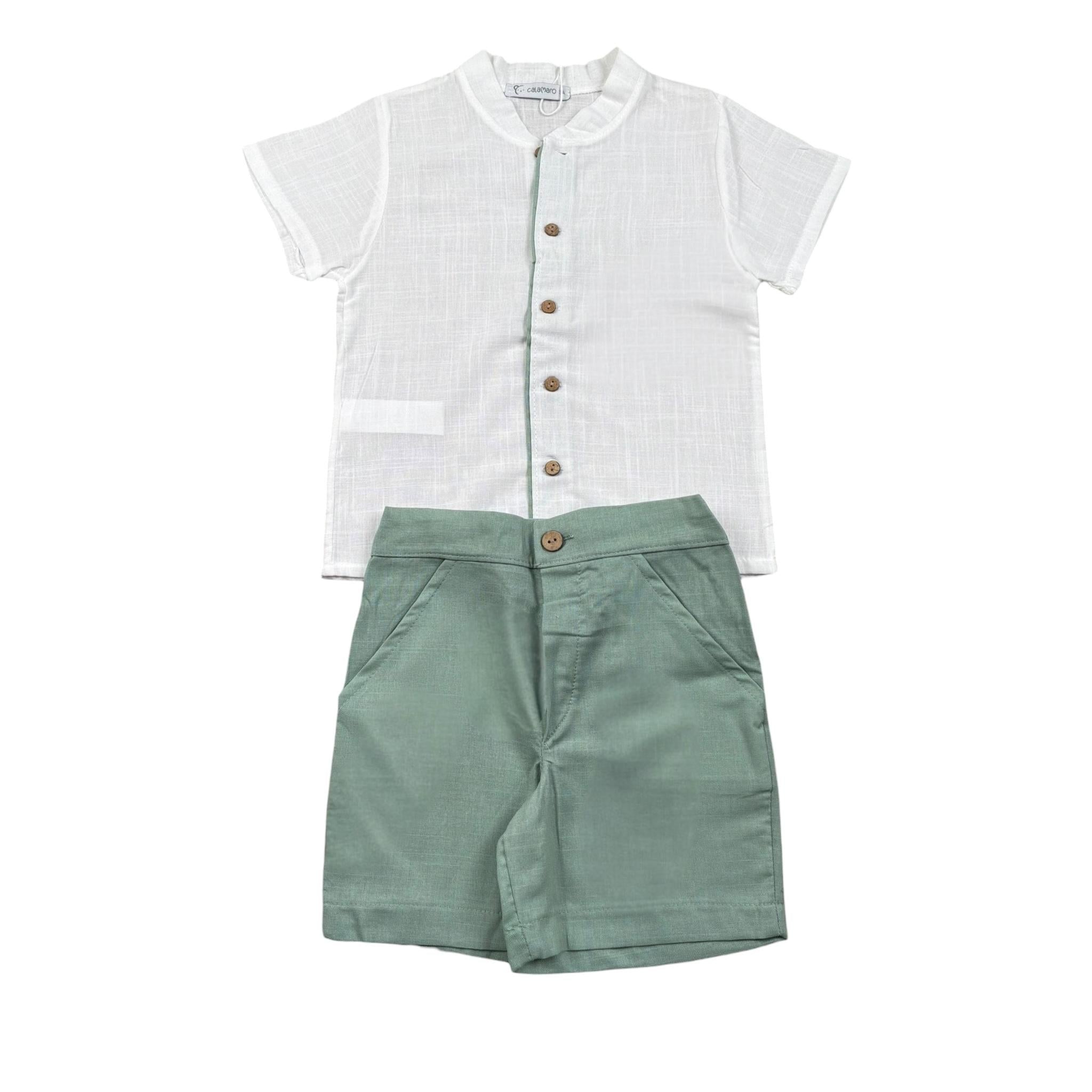 Calamaro Completo 2 Pezzi Camicia-Bermuda Bicolore per Neonato 11154 BIANCO/VERDE CALAMARO 