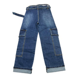 #2.0 MILANO jeans tinta unita con girovita regolabile modello a palazzo Blu per Bambina J60 BLU #2.0 MILANO 