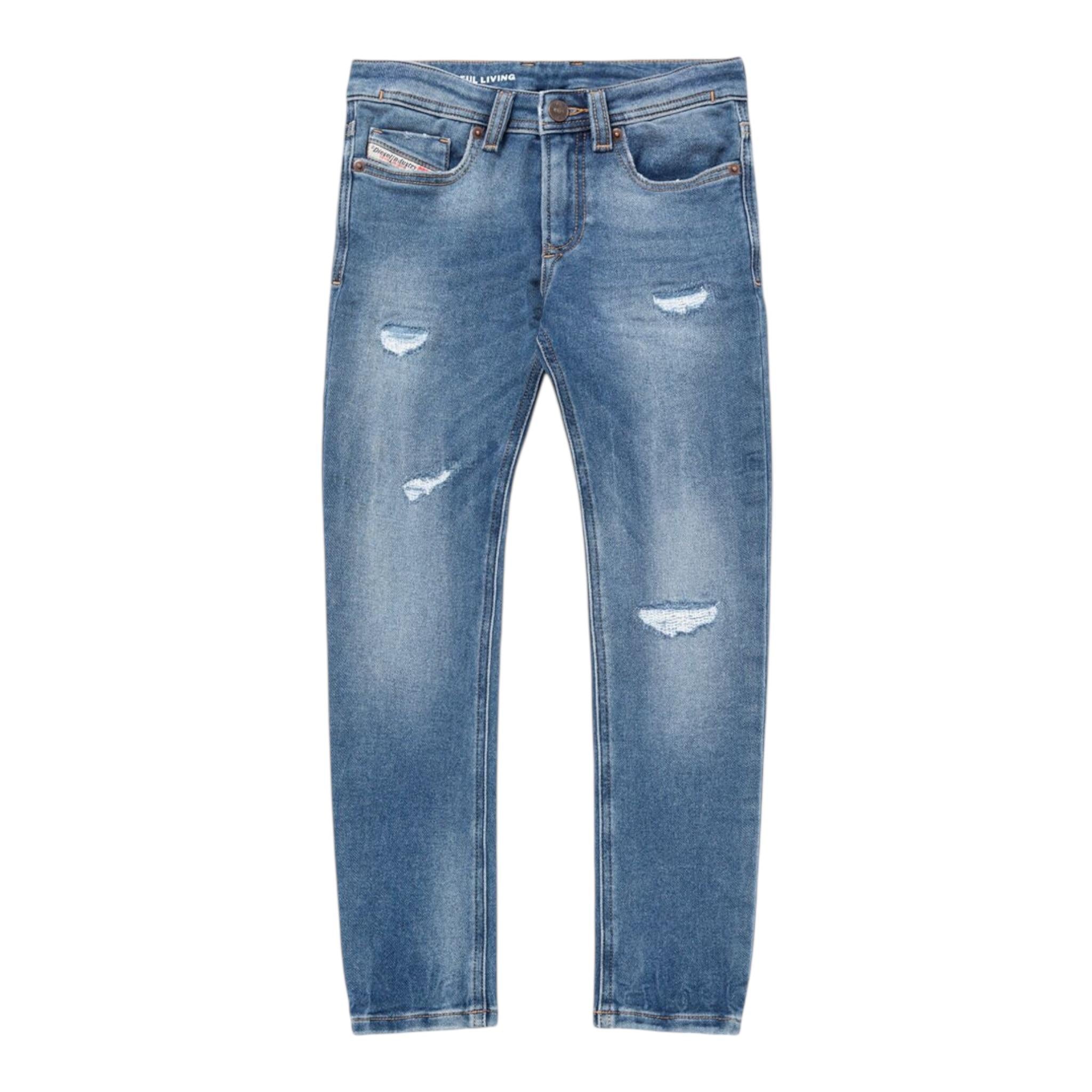 Diesel Jeans Tinta Unita con Girovita Regolabile per Bambino J00993 BLU DIESEL 