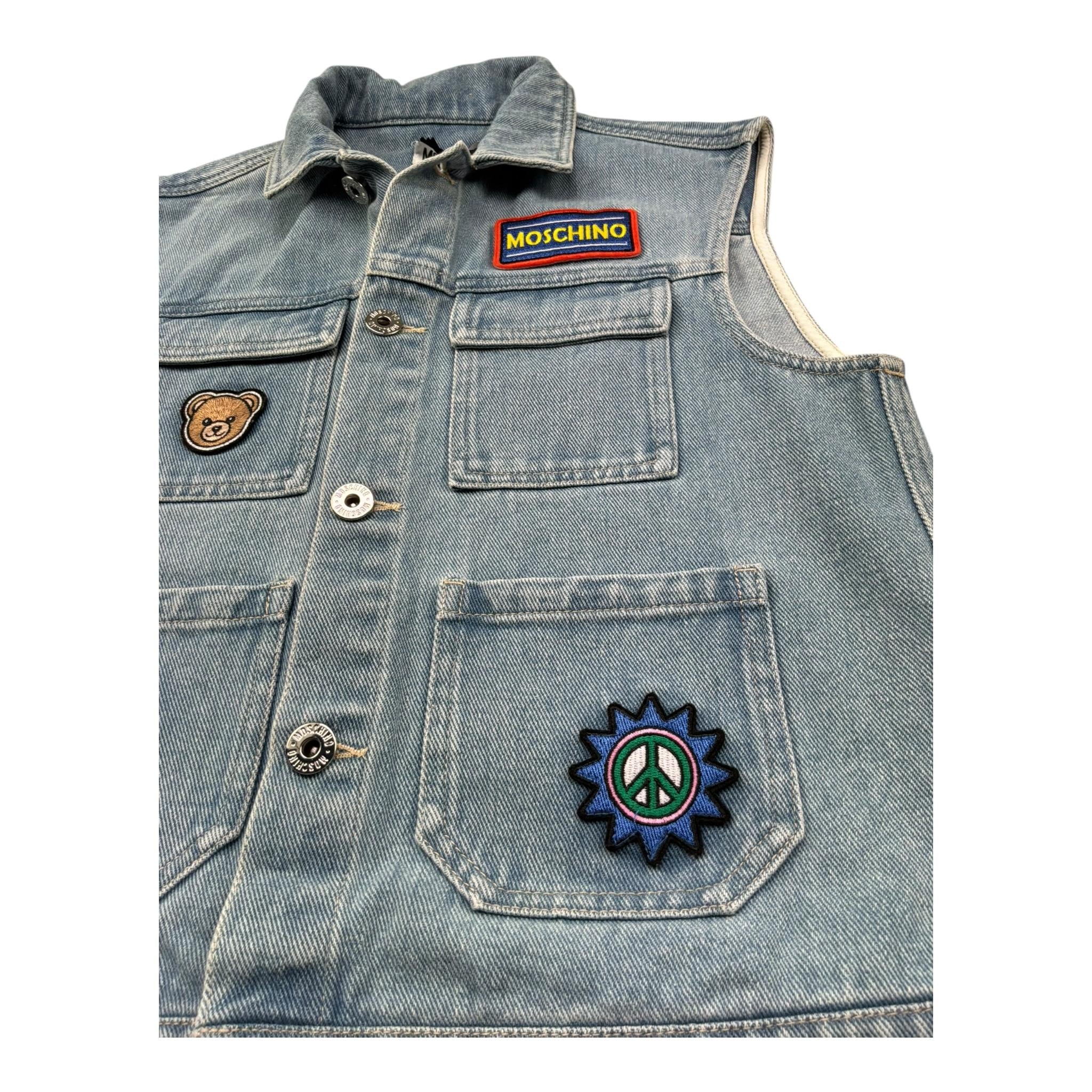 Moschino Giubbino Smanicato In Denim Tinta Unita per Bambina HUN001 BLU MOSCHINO 