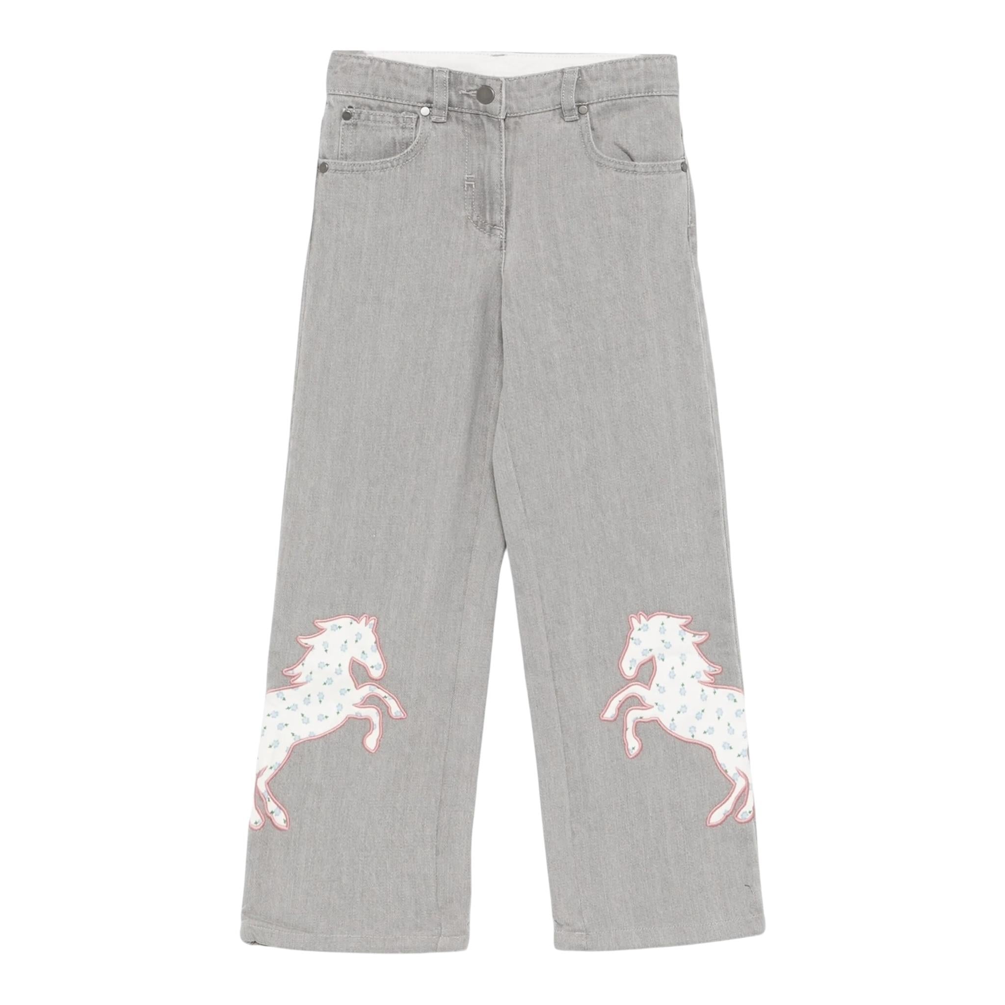 STELLA McCARTNEY jeans tinta unita con ricamo cavallo Grigio per Bambina TV6A80 GRIGIO STELLA McCARTNEY 