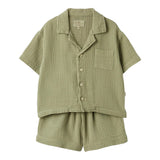 Teddy E Minou Completo 2 Pezzi Camicia-Bermuda Tinta Unita per Bambino E25CP075C6041X VERDE TEDDY E MINOU 