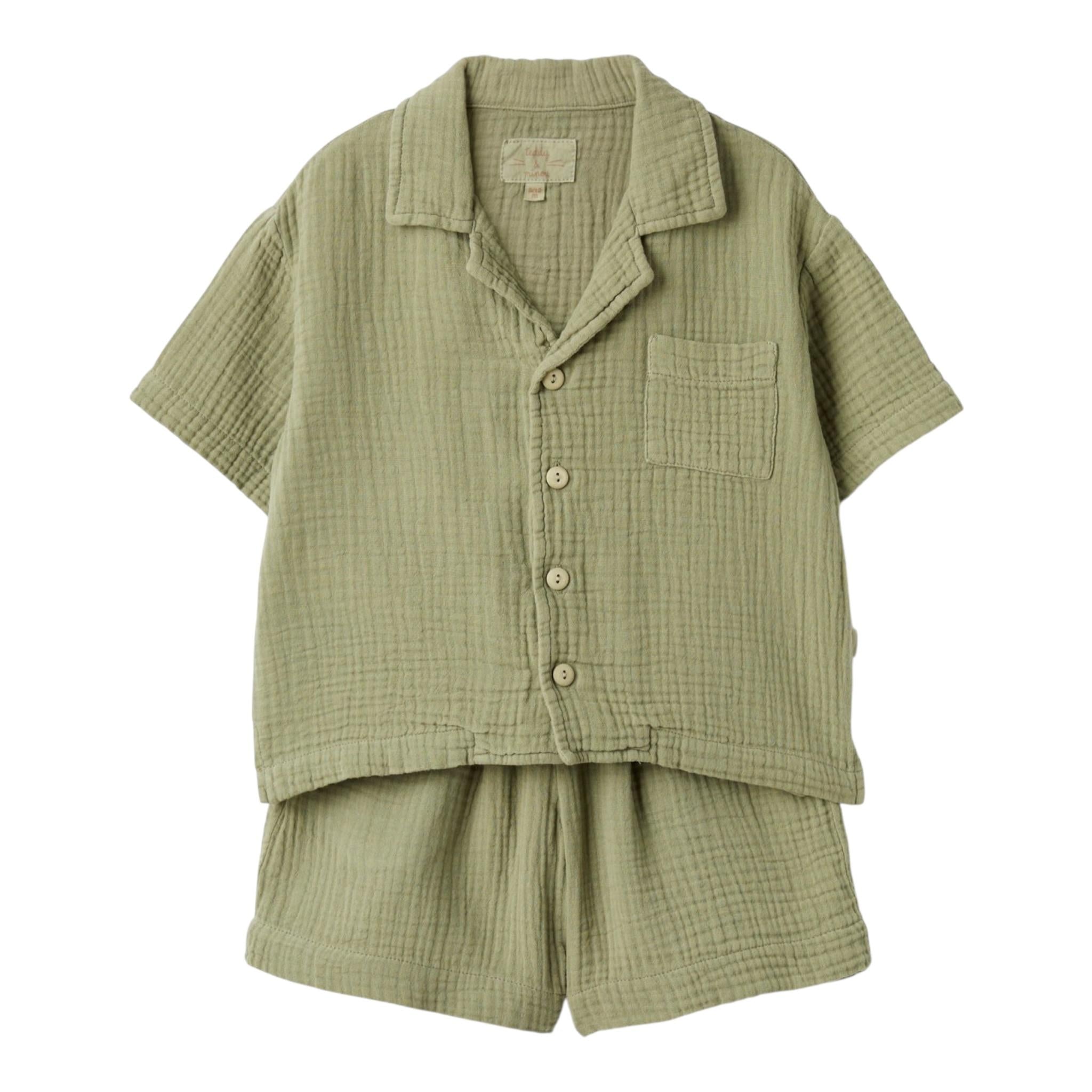 Teddy E Minou Completo 2 Pezzi Camicia-Bermuda Tinta Unita per Bambino E25CP075C6041X VERDE TEDDY E MINOU 