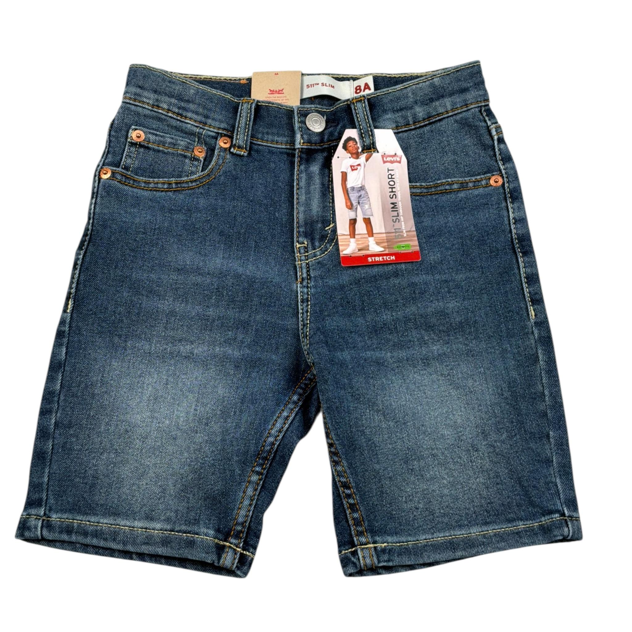 Levi'S Bermuda In Denim Tinta Unita con Girovita Regolabile per Bambino 8EM374 BLU LEVI'S 