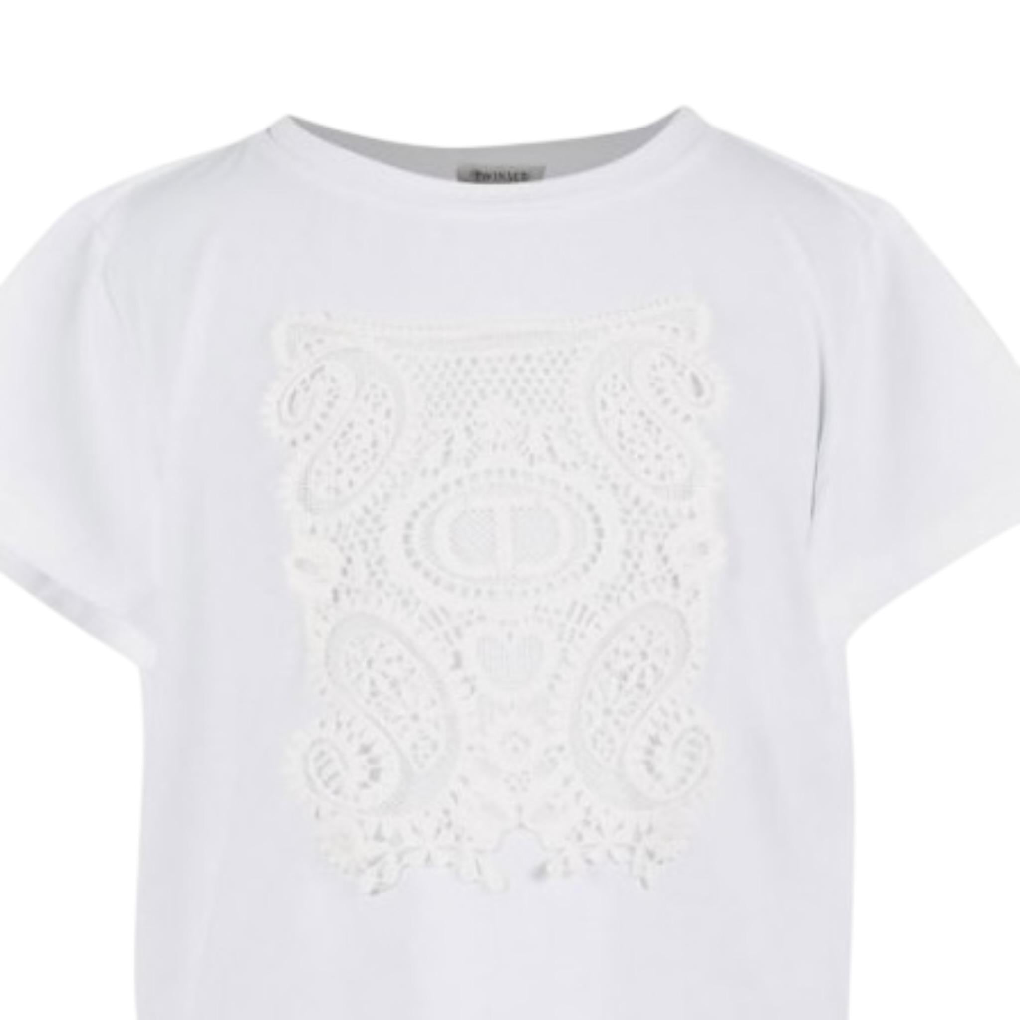 Twinset T-Shirt Girocollo Tinta Unita con Ricami per Bambina 251GJ2480X BIANCO TWINSET 