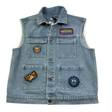 Moschino Giubbino Smanicato In Denim Tinta Unita per Bambina HUN001 BLU MOSCHINO 