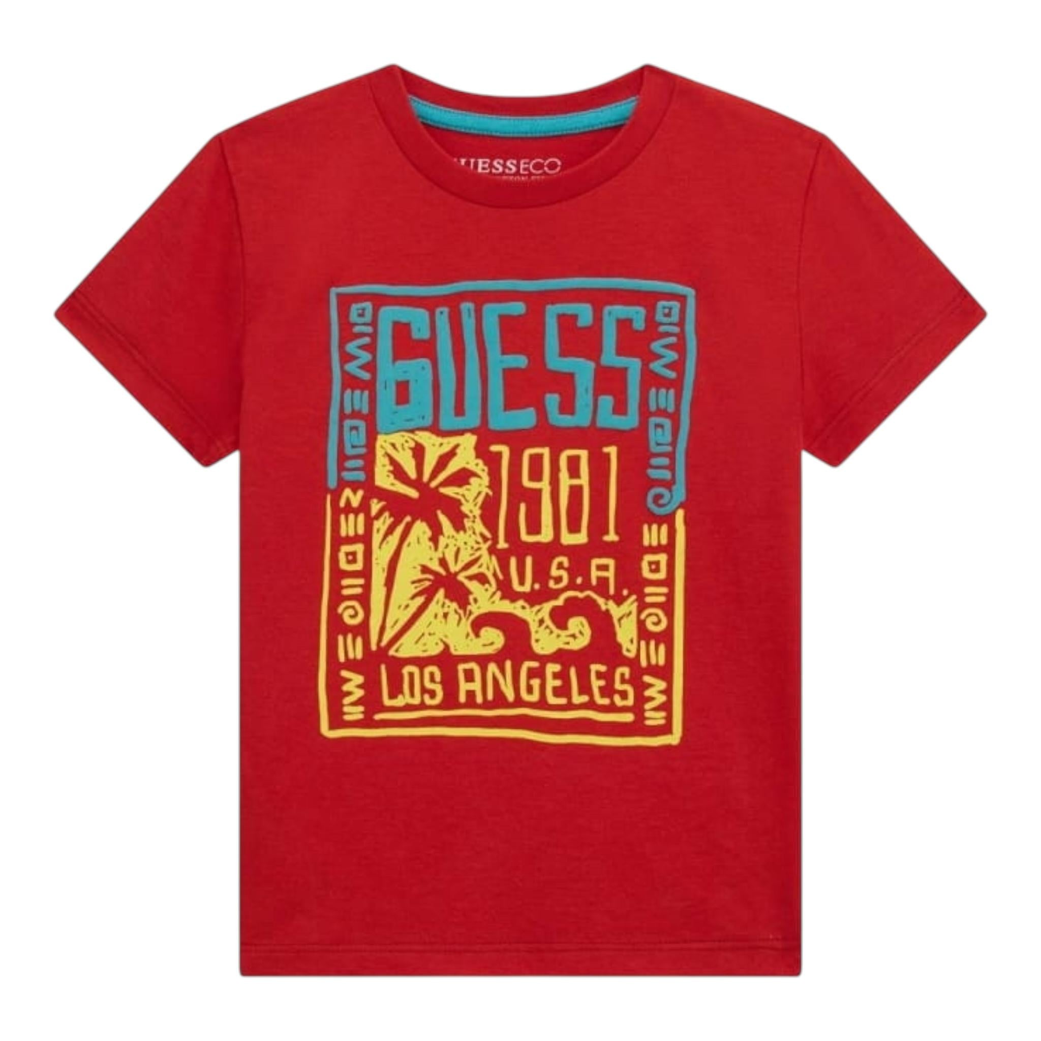 Guess T-Shirt Gircollo Tinta Unita con Stampa per Neonato N5GI16K8HM4 ROSSO GUESS 