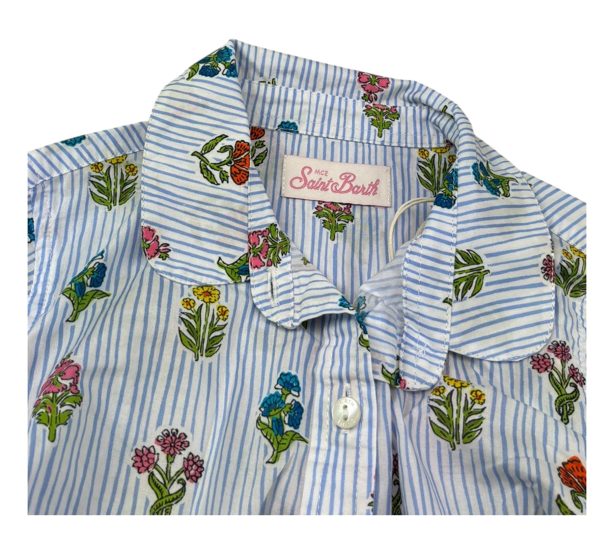 Saint Barth Abito Manica Lunga Fantasia A Righe per Bambina PHILIPA BIANCO SAINT BARTH 