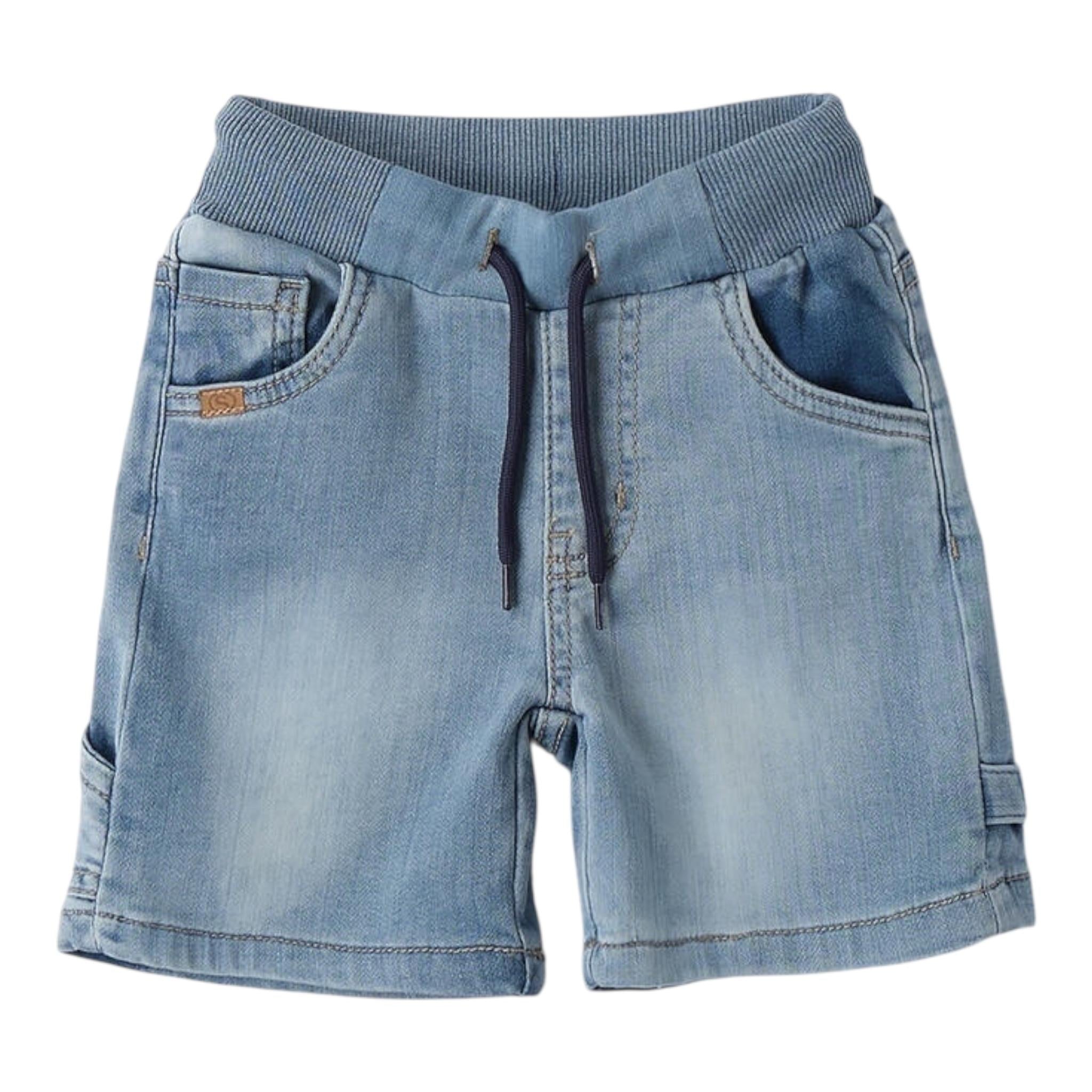 Sarabanda Bermuda In Denim Tinta Unita con Elastico In Vita per Neonato 0B120X AZZURRO SARABANDA 